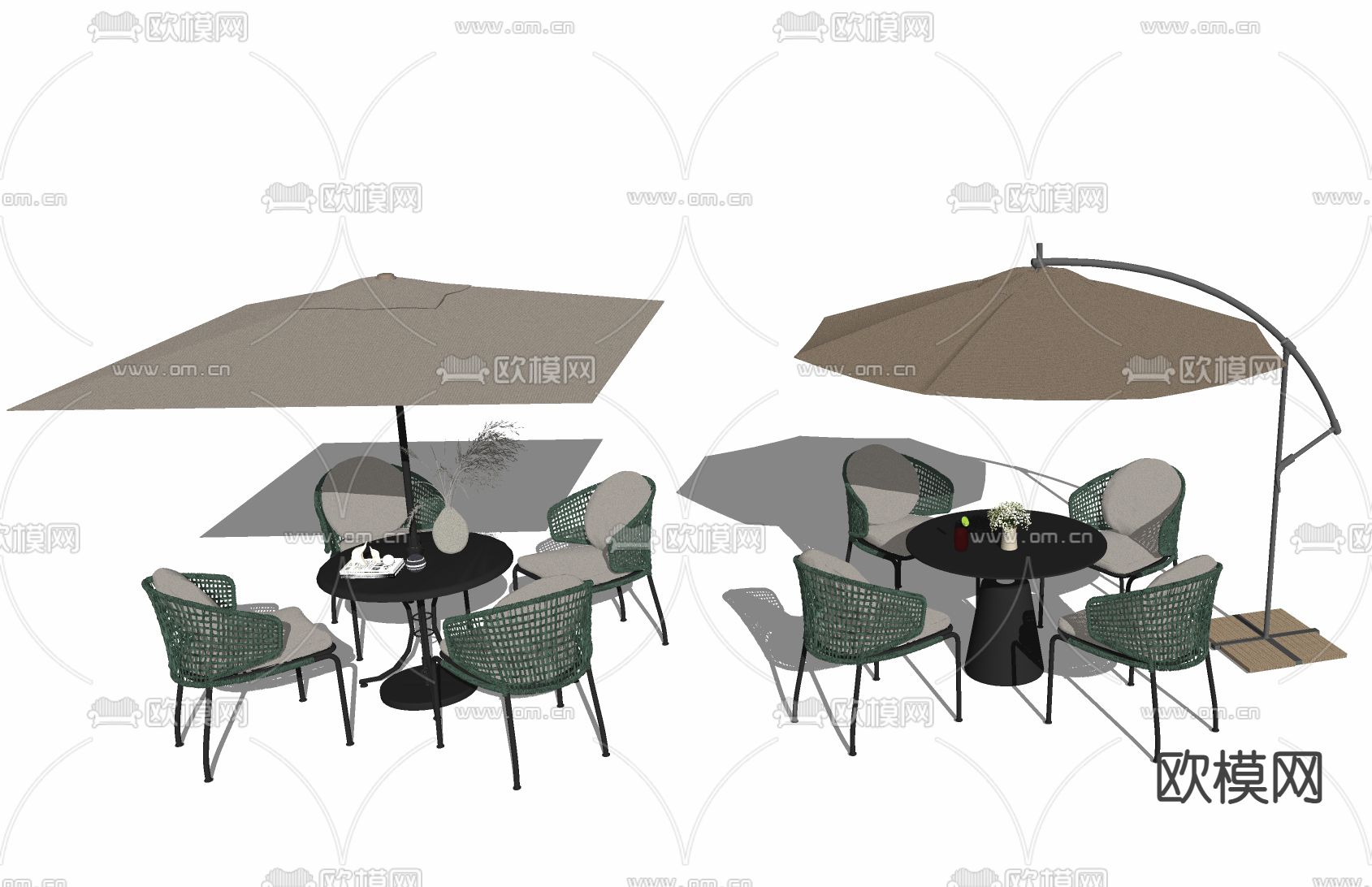 现代户外桌椅su模型下载（渲染图1）