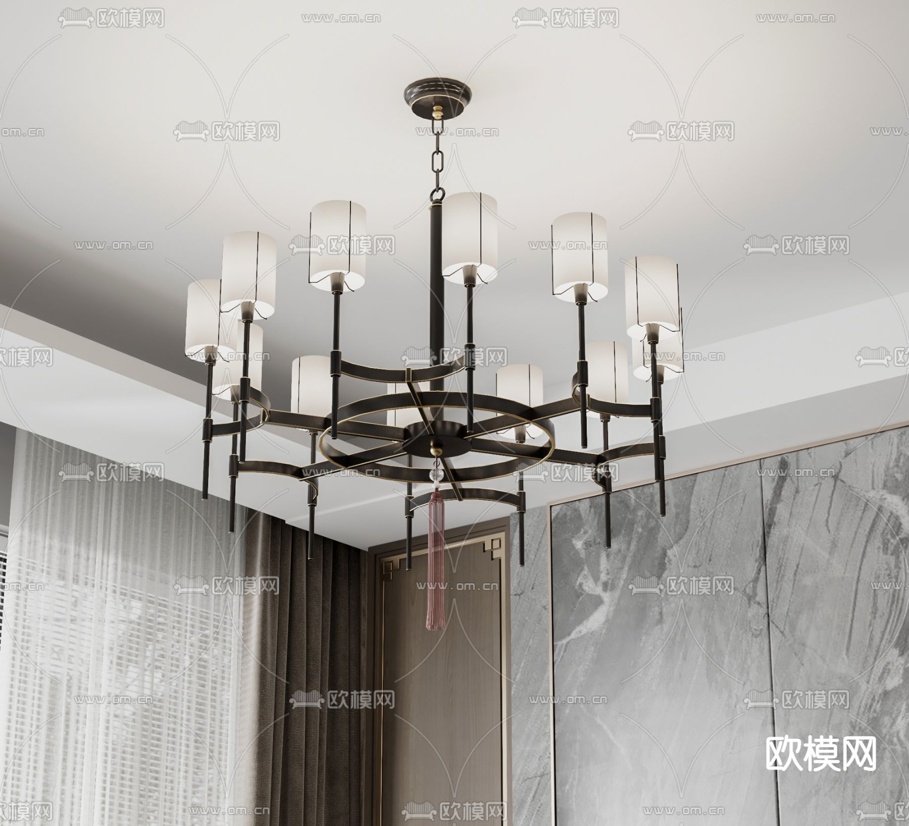 新中式吊灯su模型下载（渲染图1）