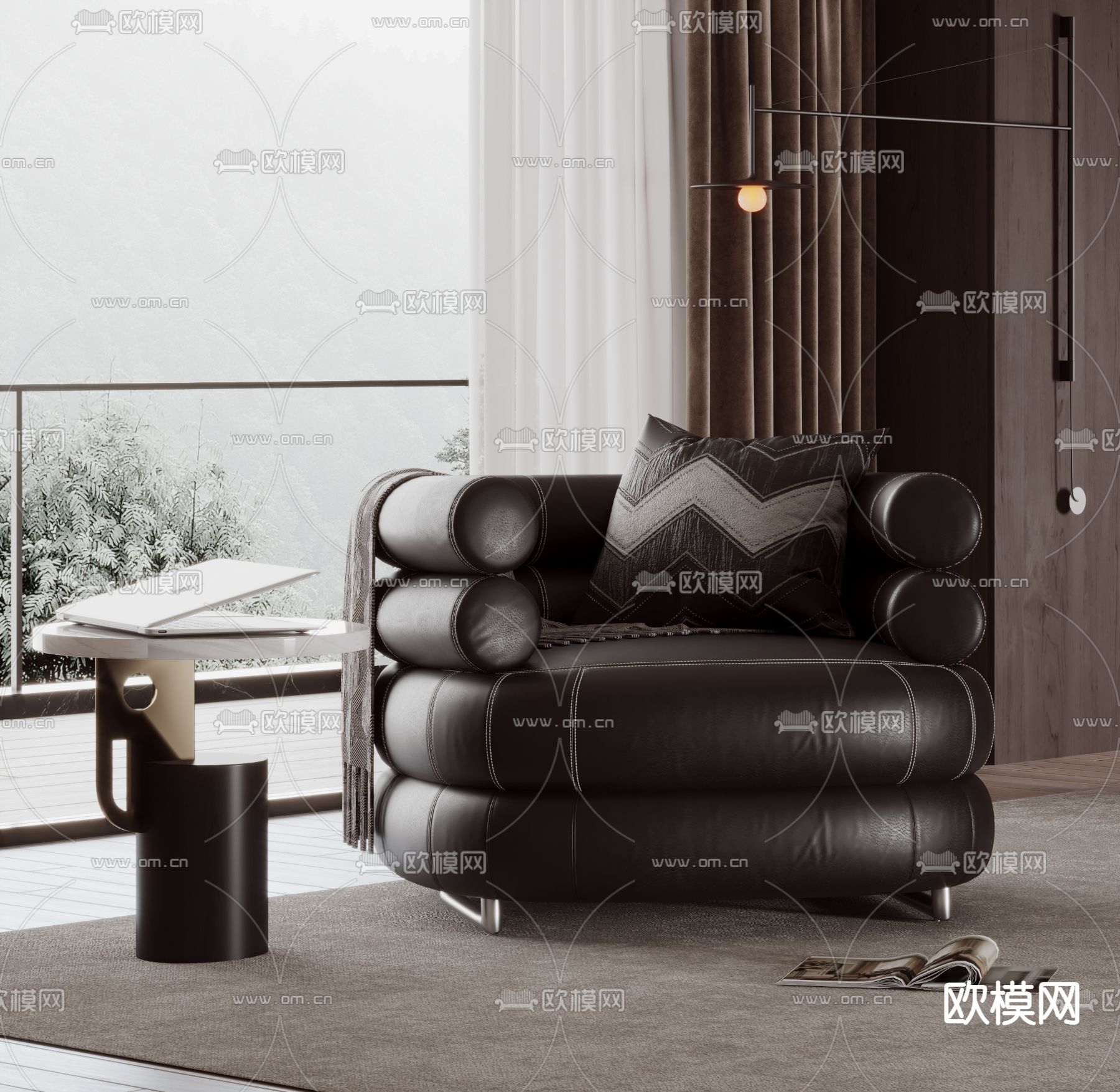 暗黑风单人沙发su模型下载（渲染图1）