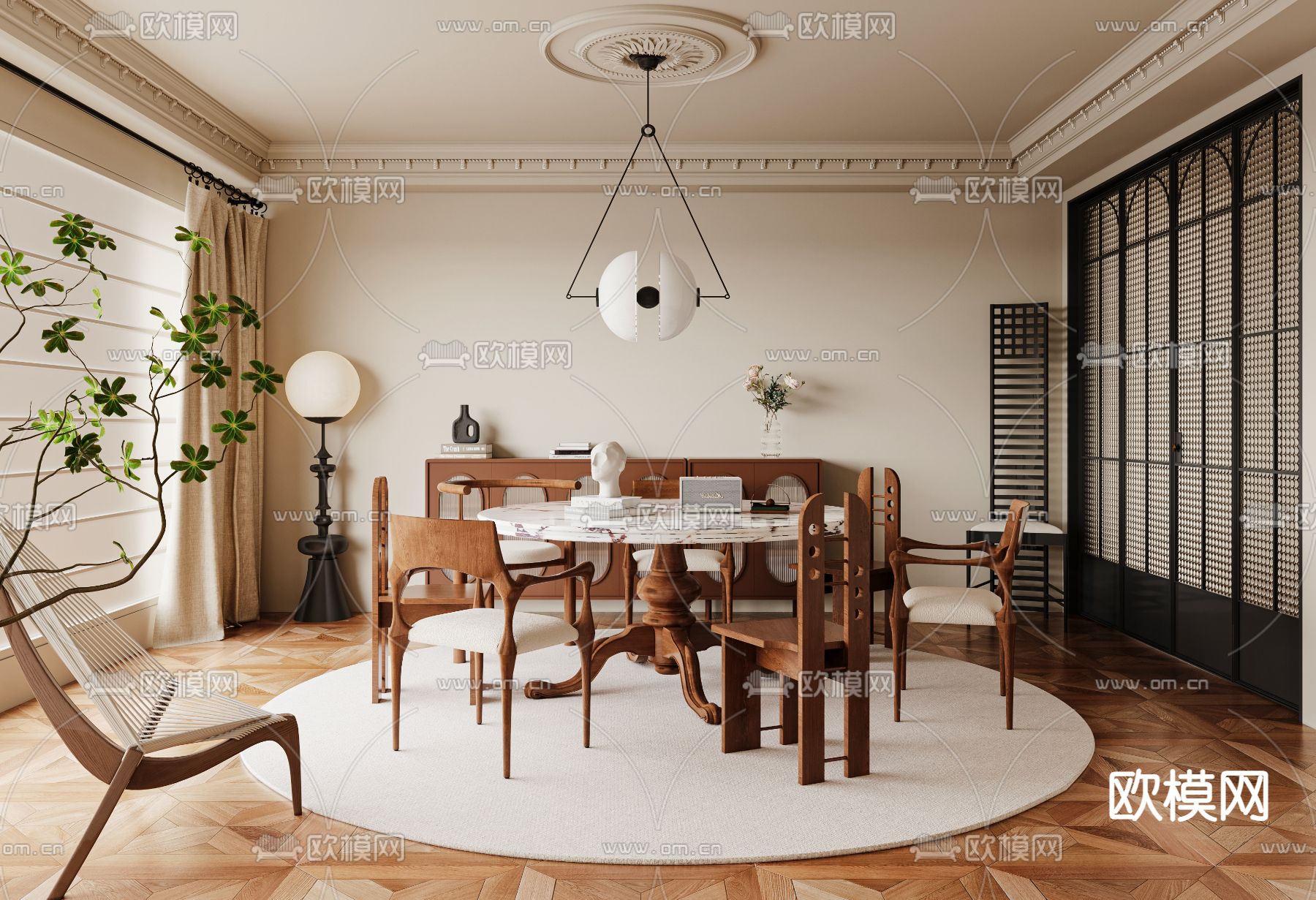 中古风餐厅 圆餐桌3d模型下载