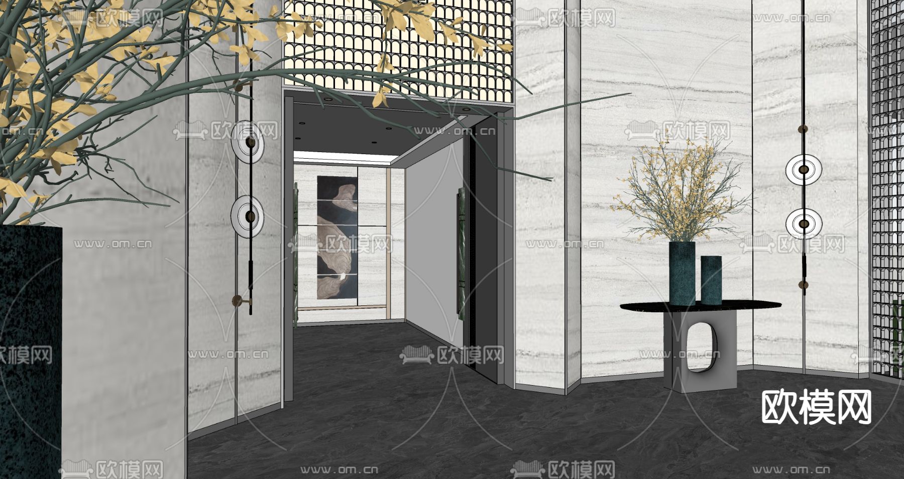 现代酒店大堂su模型下载（渲染图2）