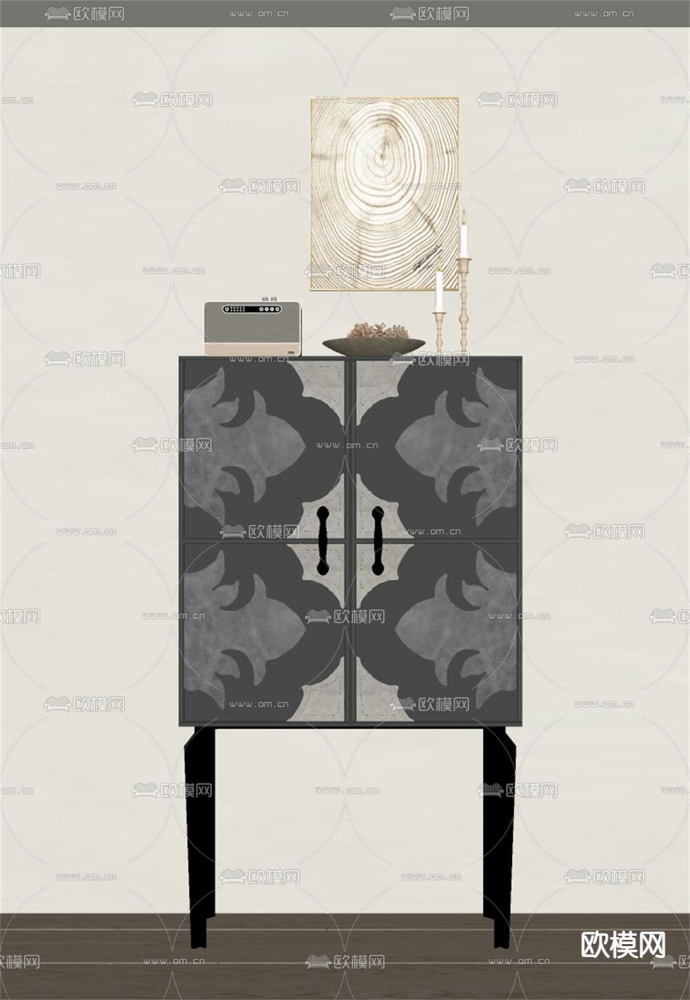 中古风边柜 玄关柜su模型下载（渲染图2）