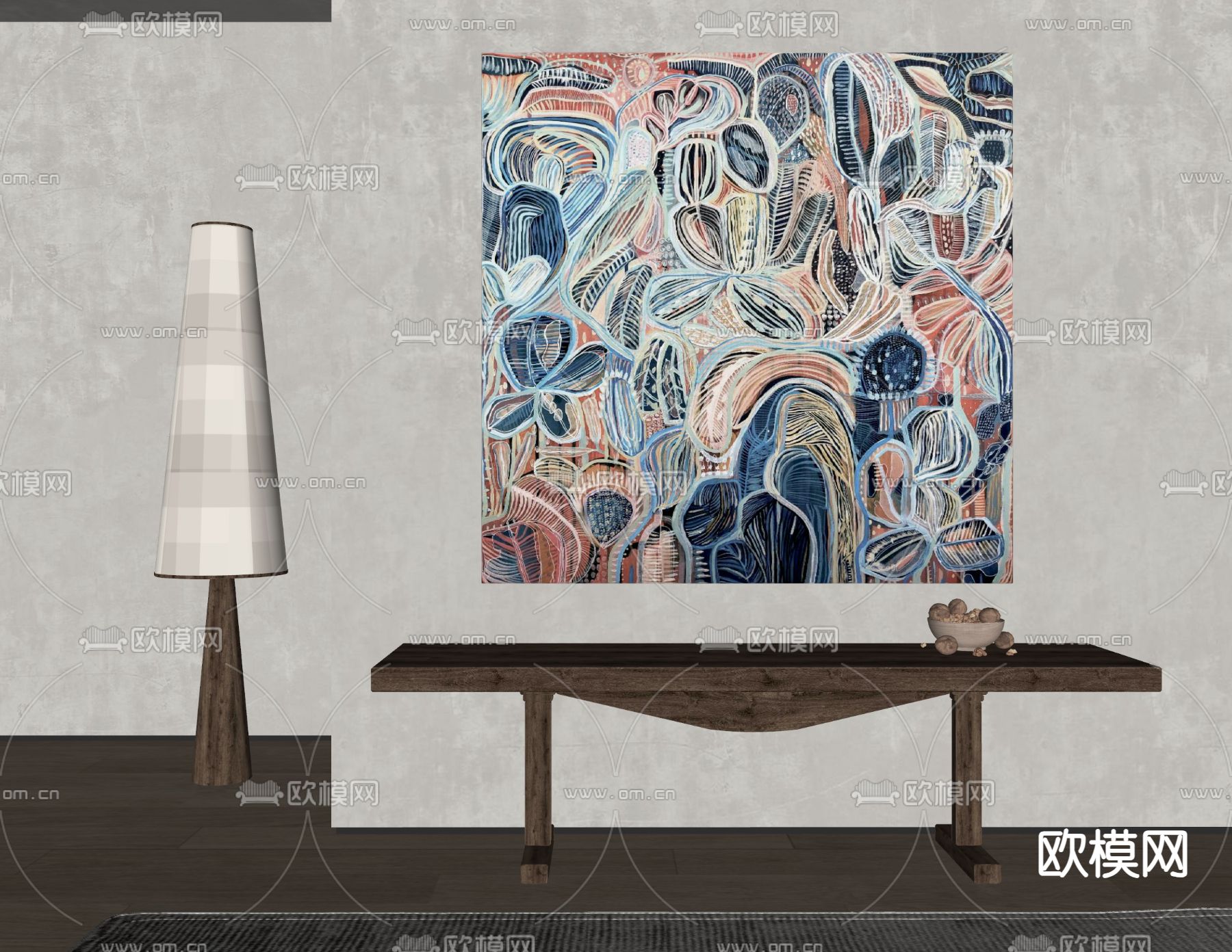 侘寂风装饰画su模型下载（渲染图2）