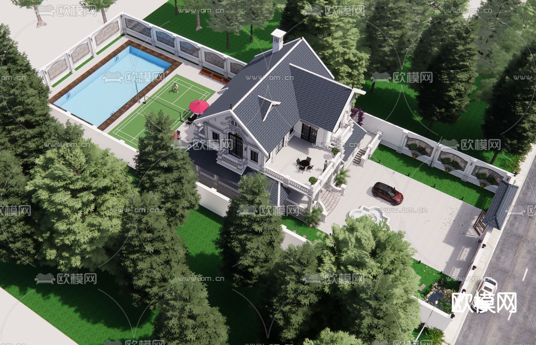 别墅外观su模型下载（渲染图4）