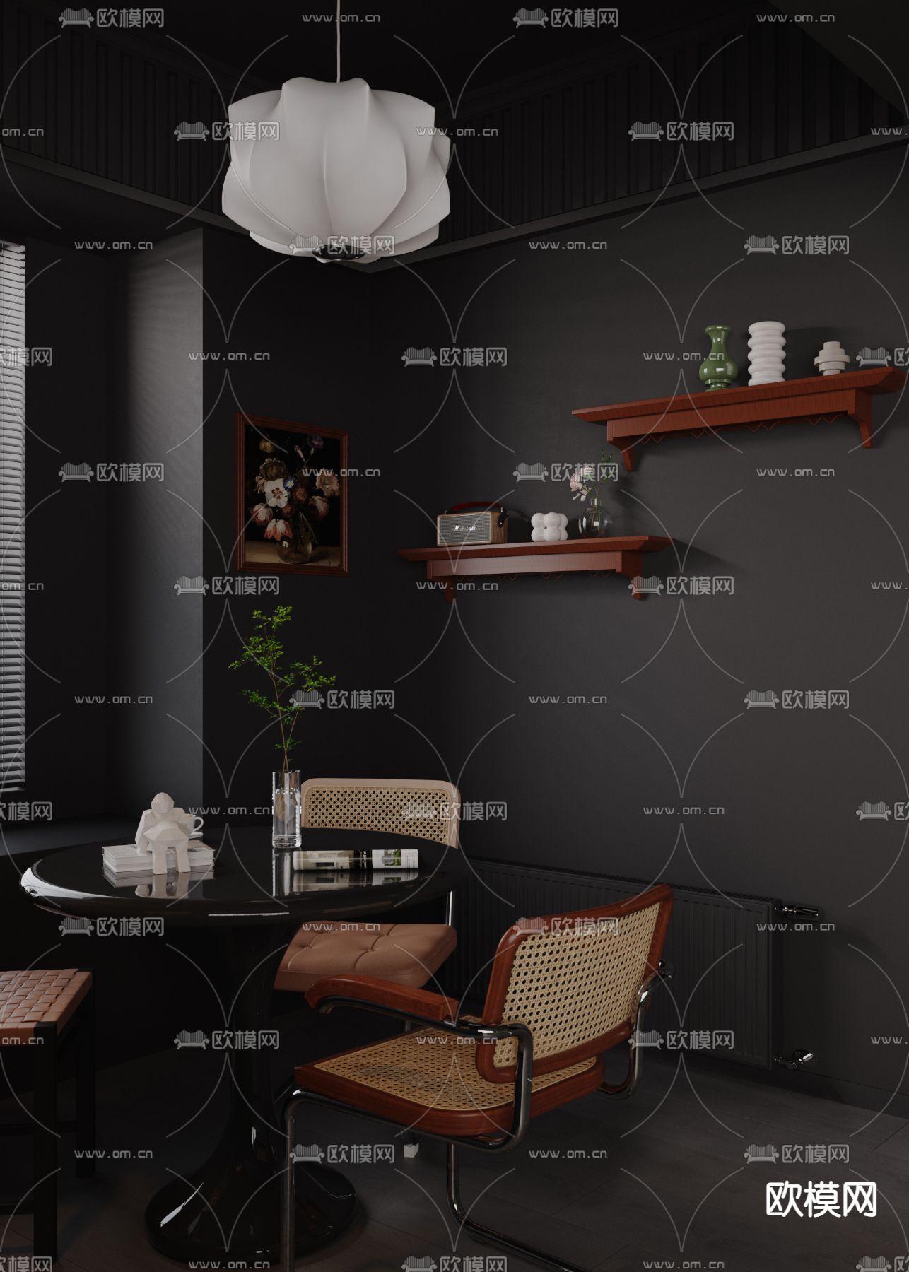 暗黑风客厅 餐厅3d模型下载（渲染图5）