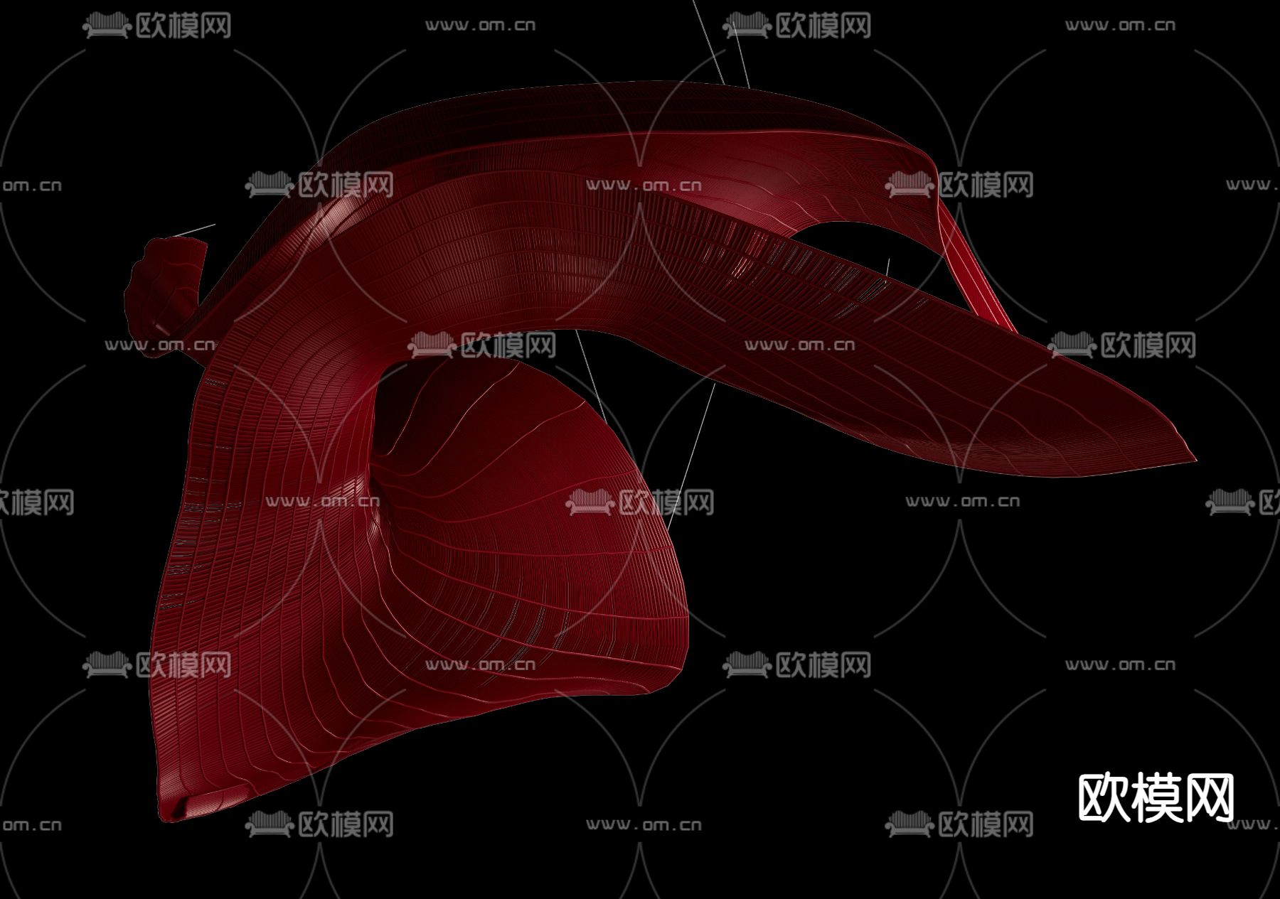 红色异形吊灯su模型下载（渲染图1）