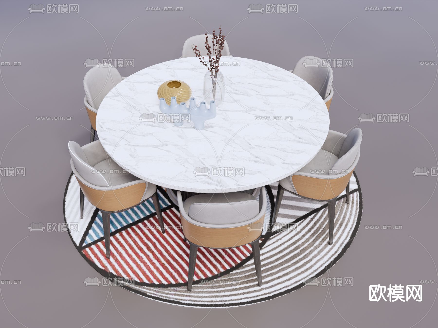 现代圆形餐桌su模型