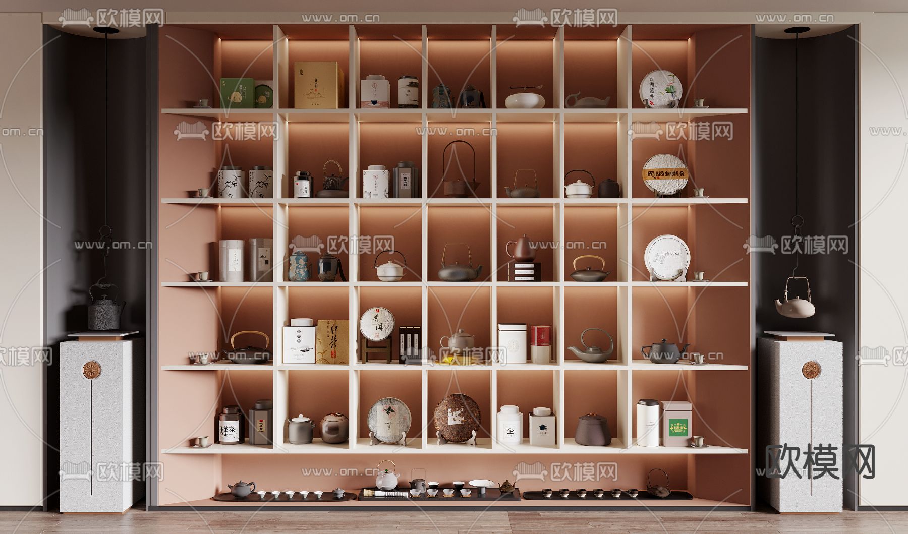 新中式茶具 茶叶 茶罐 茶饼 茶柜3d模型下载