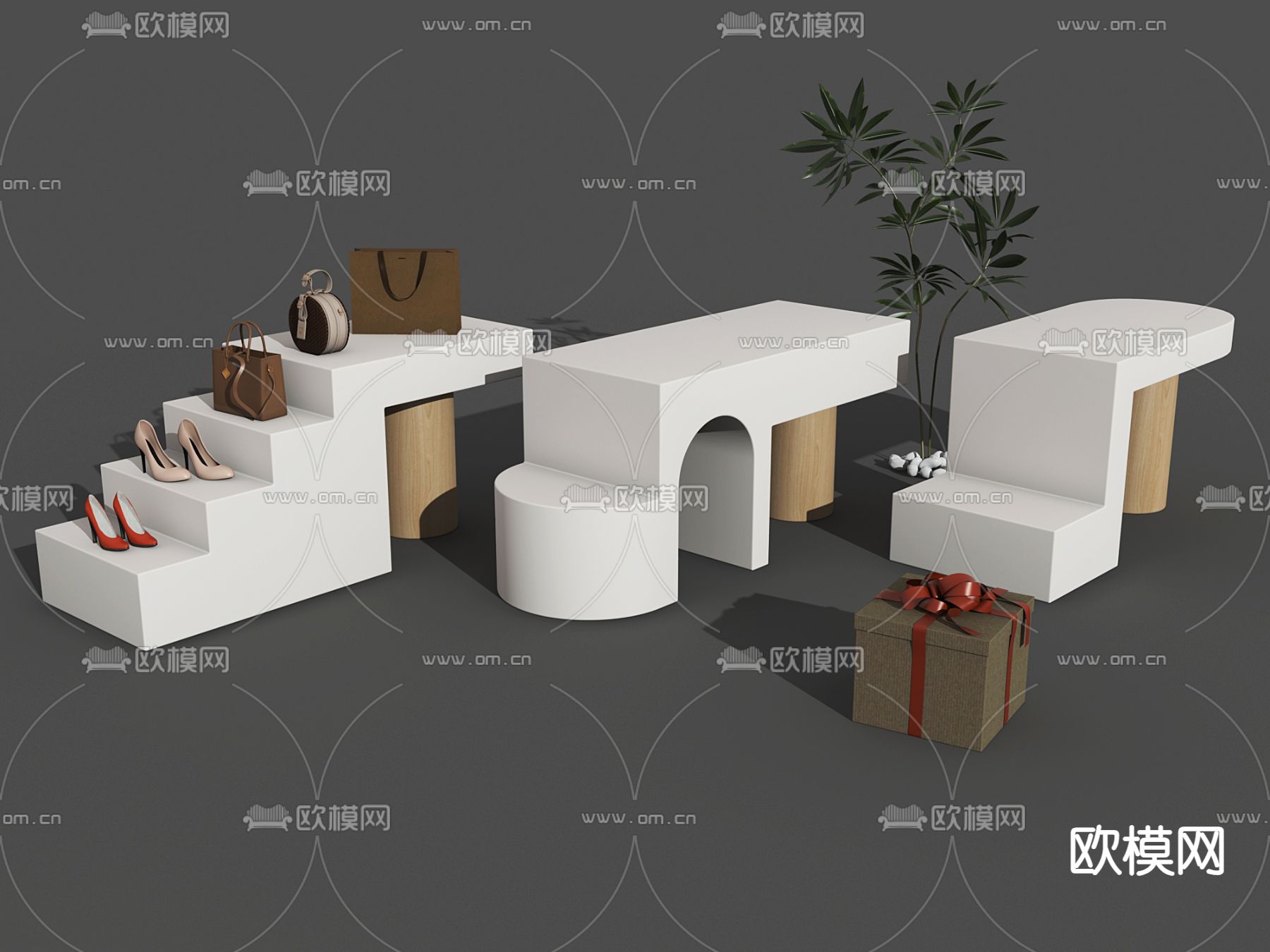 服装店中岛展示台su模型下载（渲染图1）