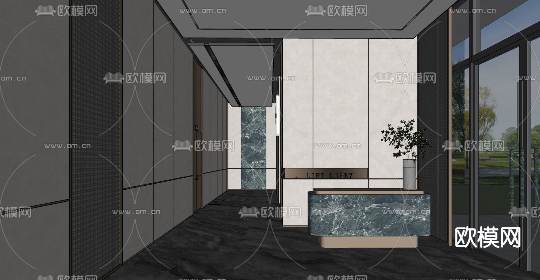 现代酒店大堂 电梯厅su模型下载（渲染图3）