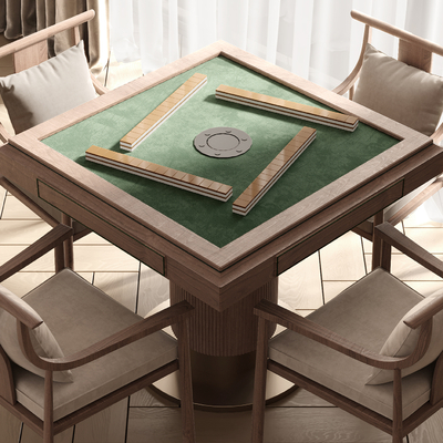  新中式麻将桌椅su模型 