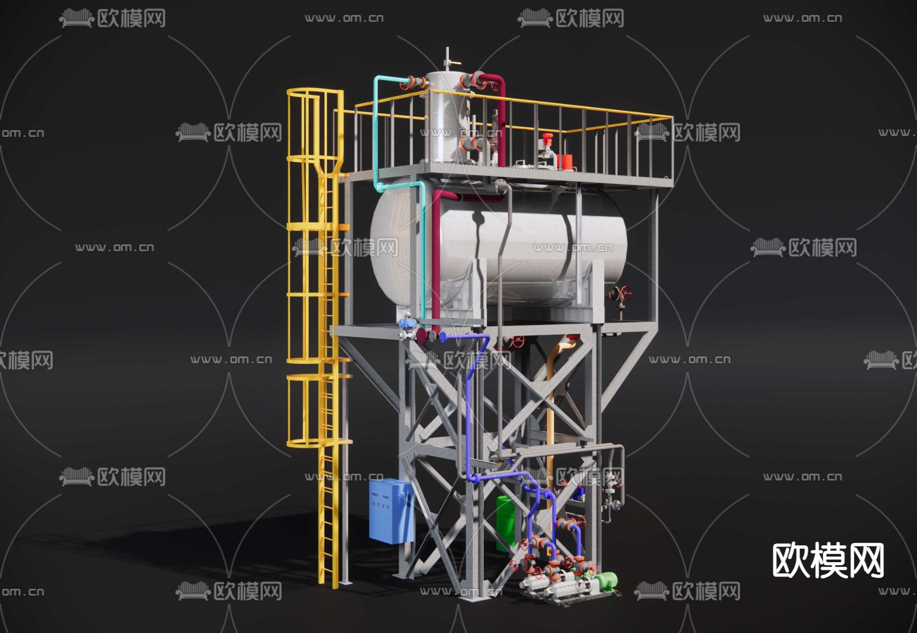锅炉油罐 压力容器 工业设备su模型下载（渲染图1）