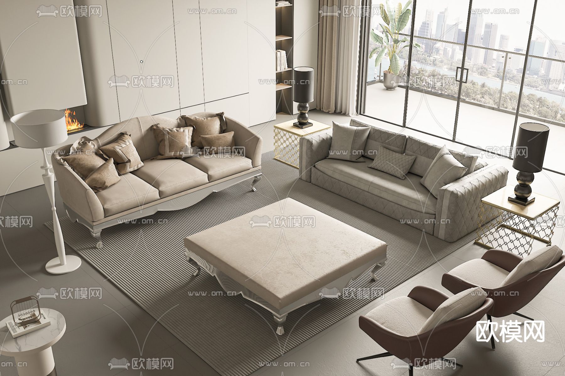 简欧组合沙发3d模型下载