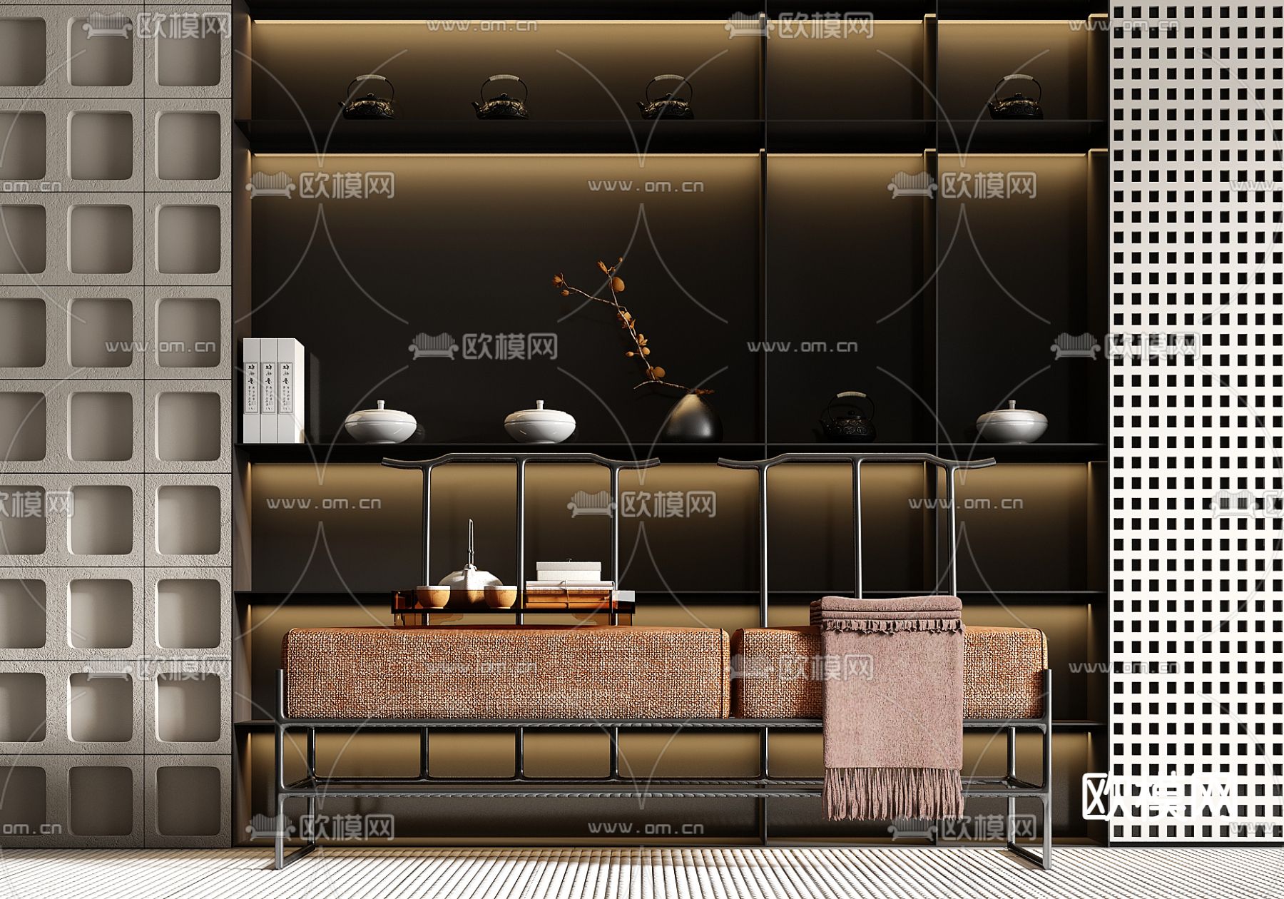 新中式脚踏 床尾凳 换鞋凳 长凳3d模型下载