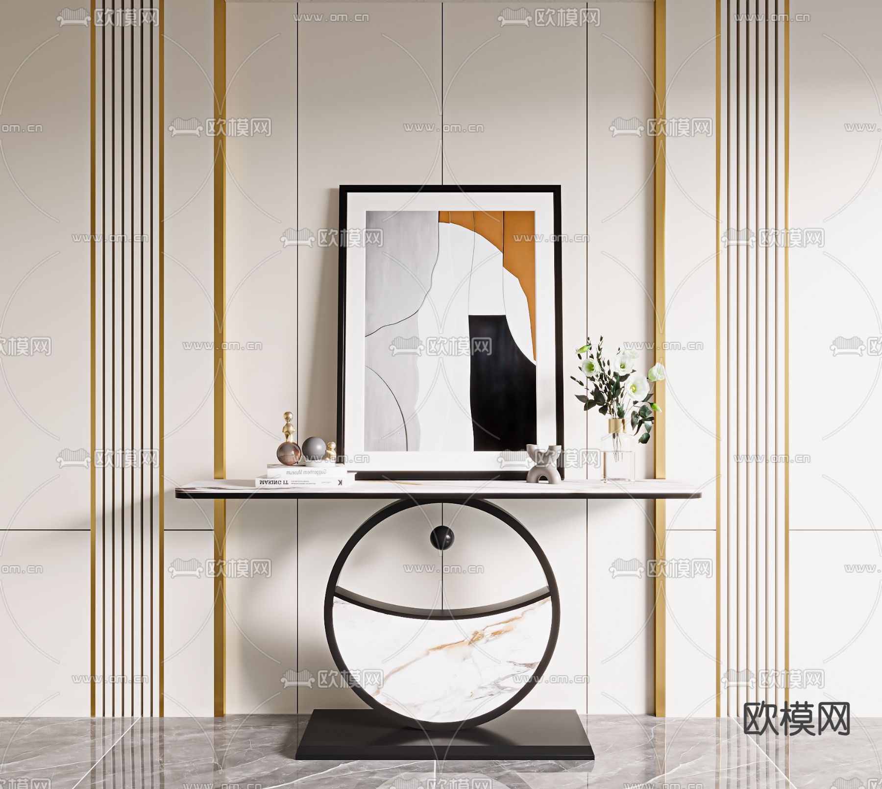 轻奢端景台 条案su模型下载（渲染图1）