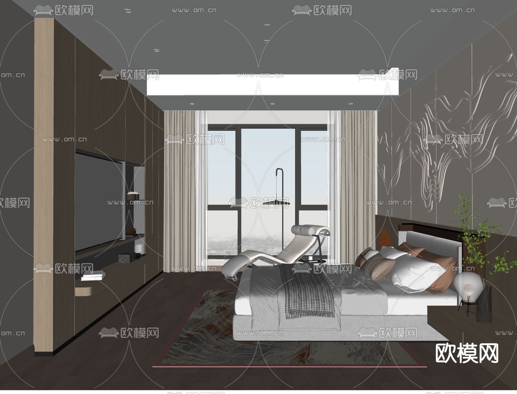 新中式酒店客房su模型下载（渲染图2）