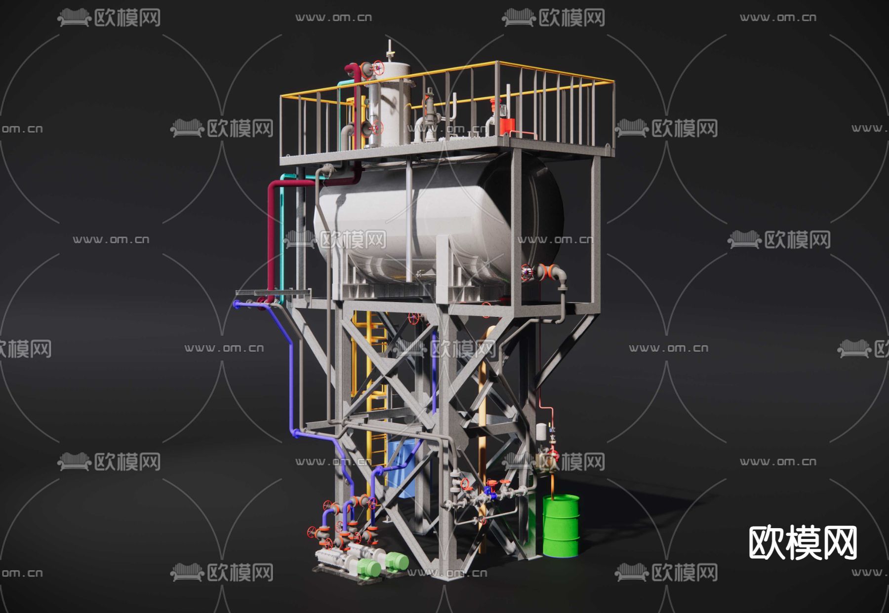 锅炉油罐 压力容器 工业设备su模型下载（渲染图3）