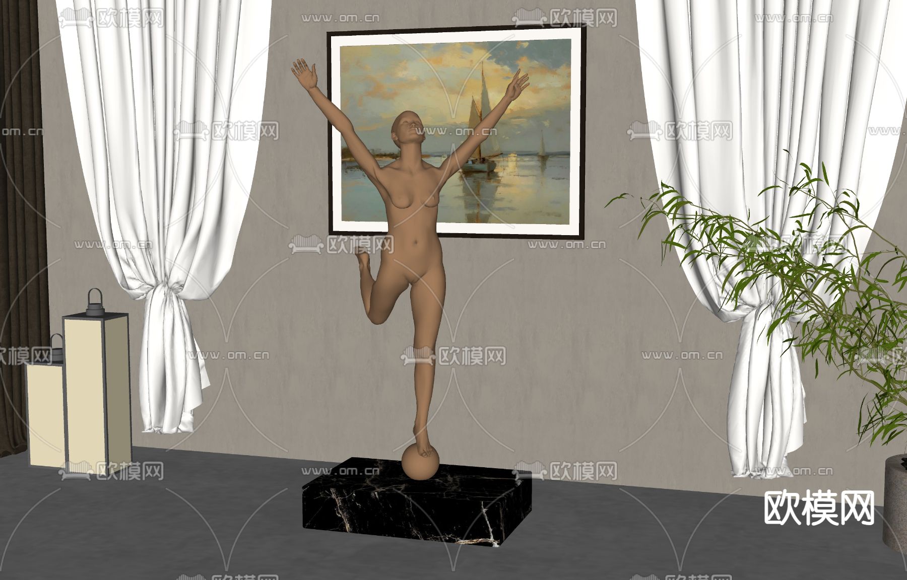 现代人物雕塑su模型下载（渲染图2）