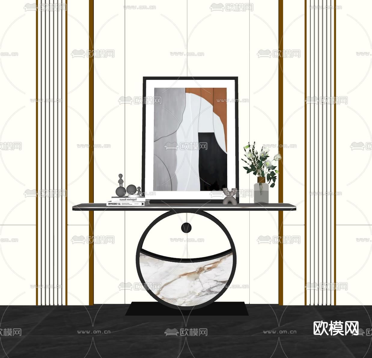 轻奢端景台 条案su模型下载（渲染图2）