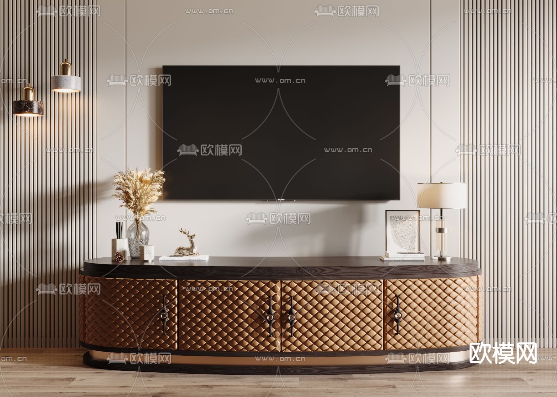 简欧电视柜3d模型下载