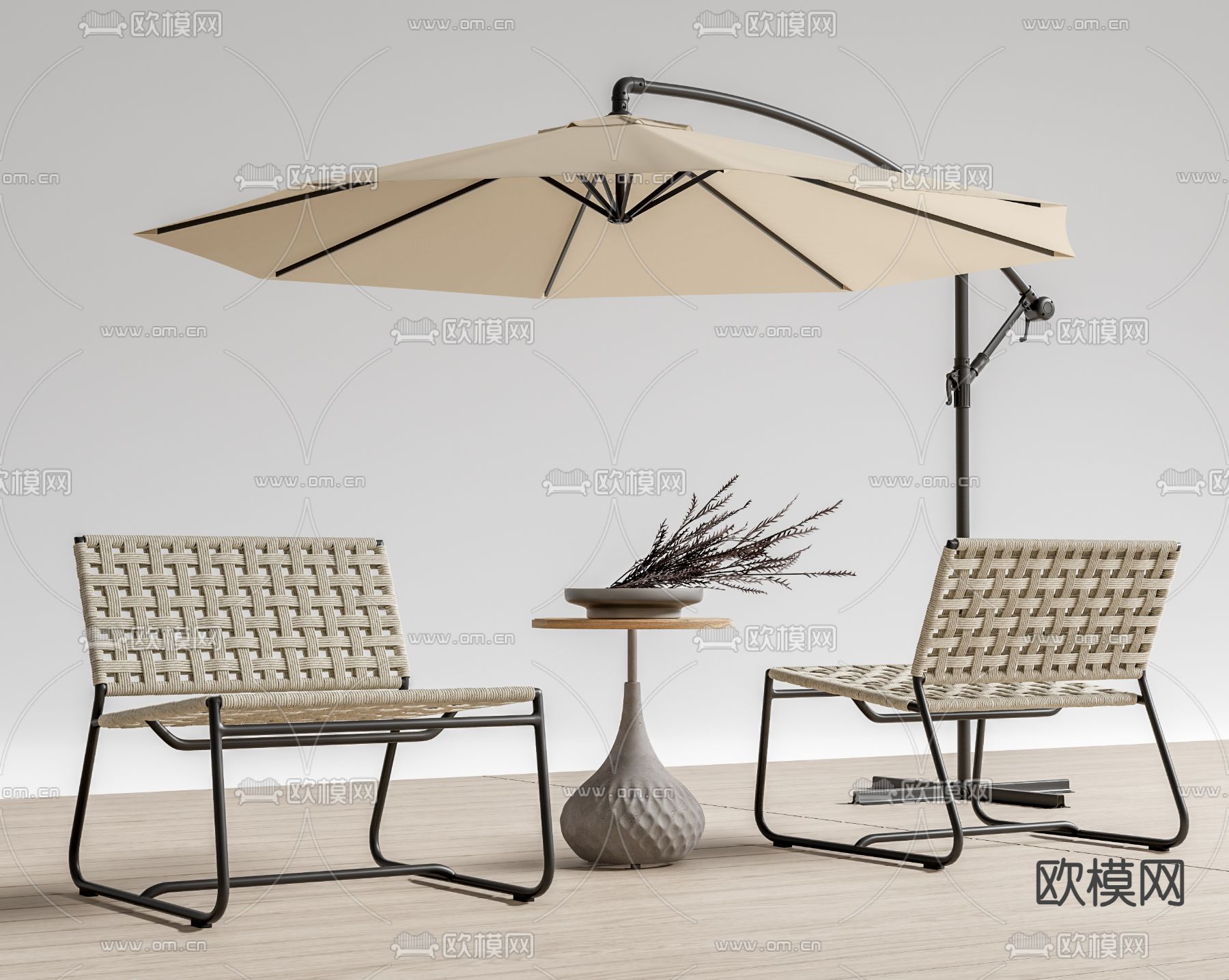 现代户外藤编椅su模型下载（渲染图1）