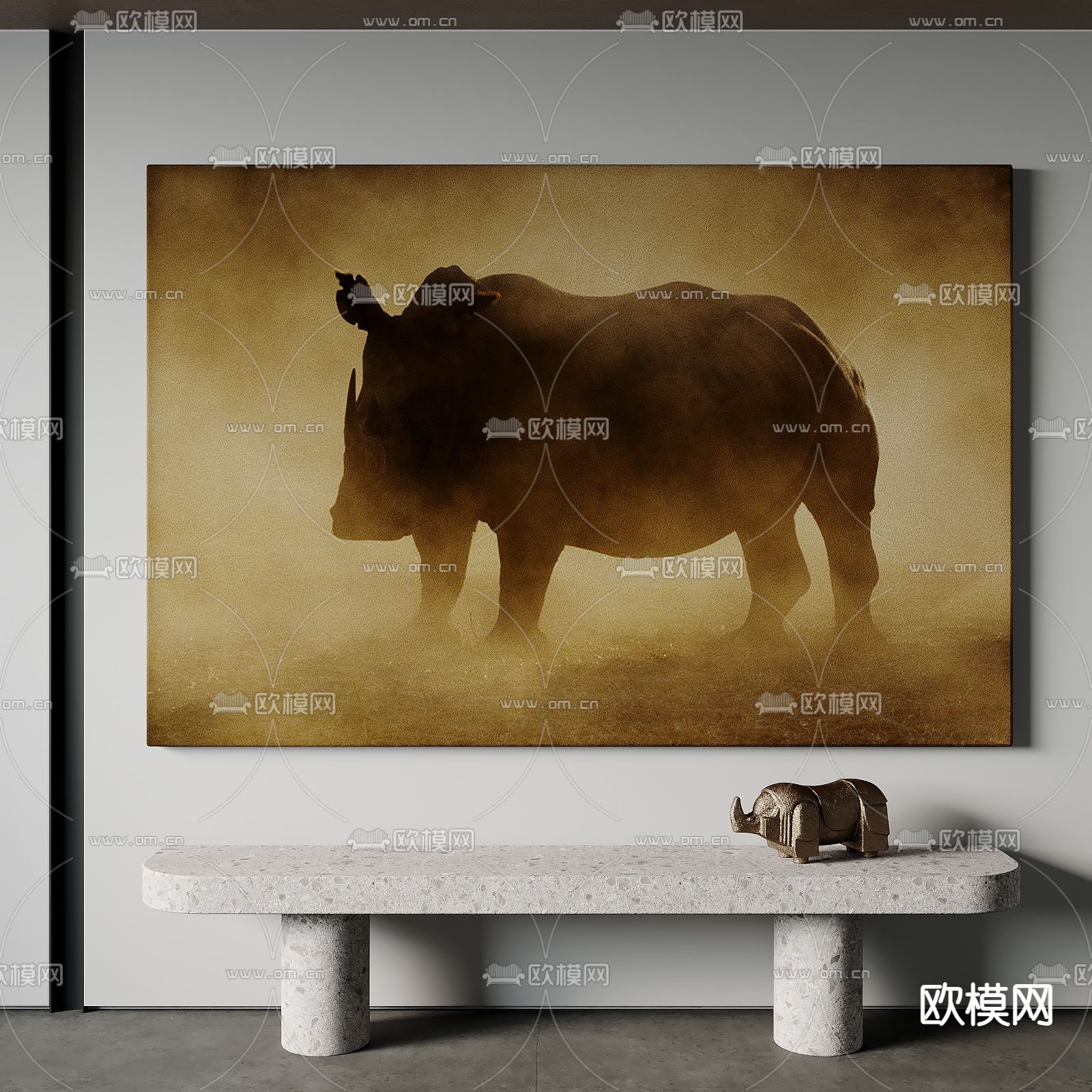 犀牛挂画 动物挂画su模型下载（渲染图1）