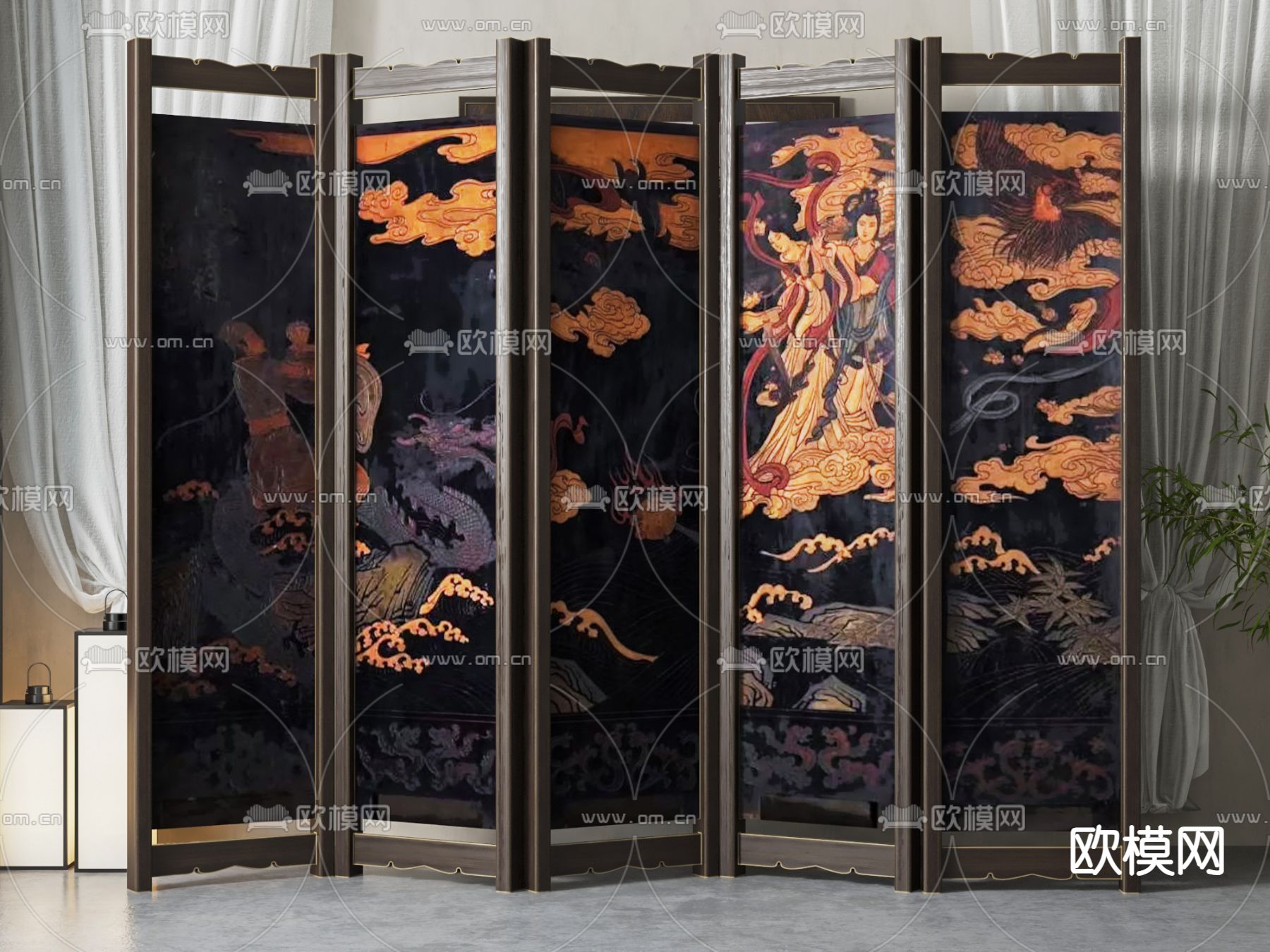 中式屏风隔断su模型下载（渲染图1）