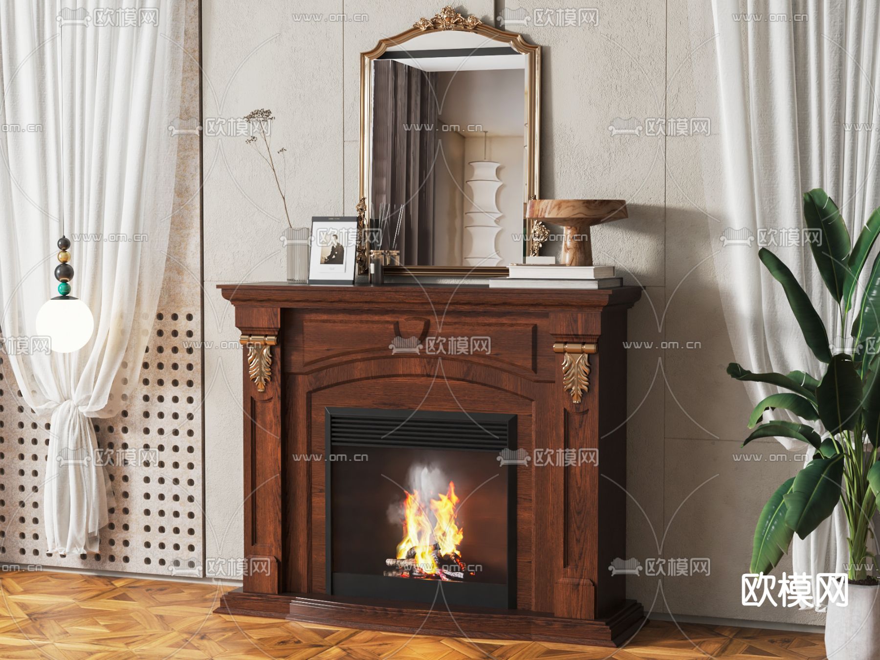 美式壁炉 火焰3d模型下载