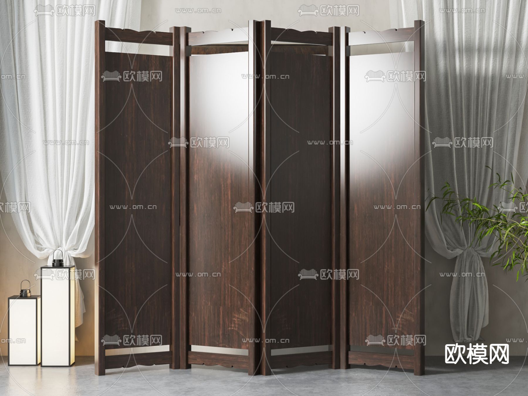 新中式屏风隔断su模型下载（渲染图1）