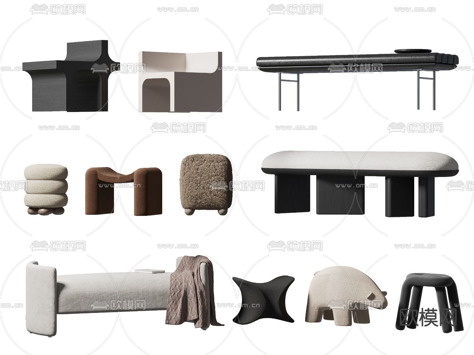 长凳 换鞋凳 床尾凳su模型下载（渲染图1）