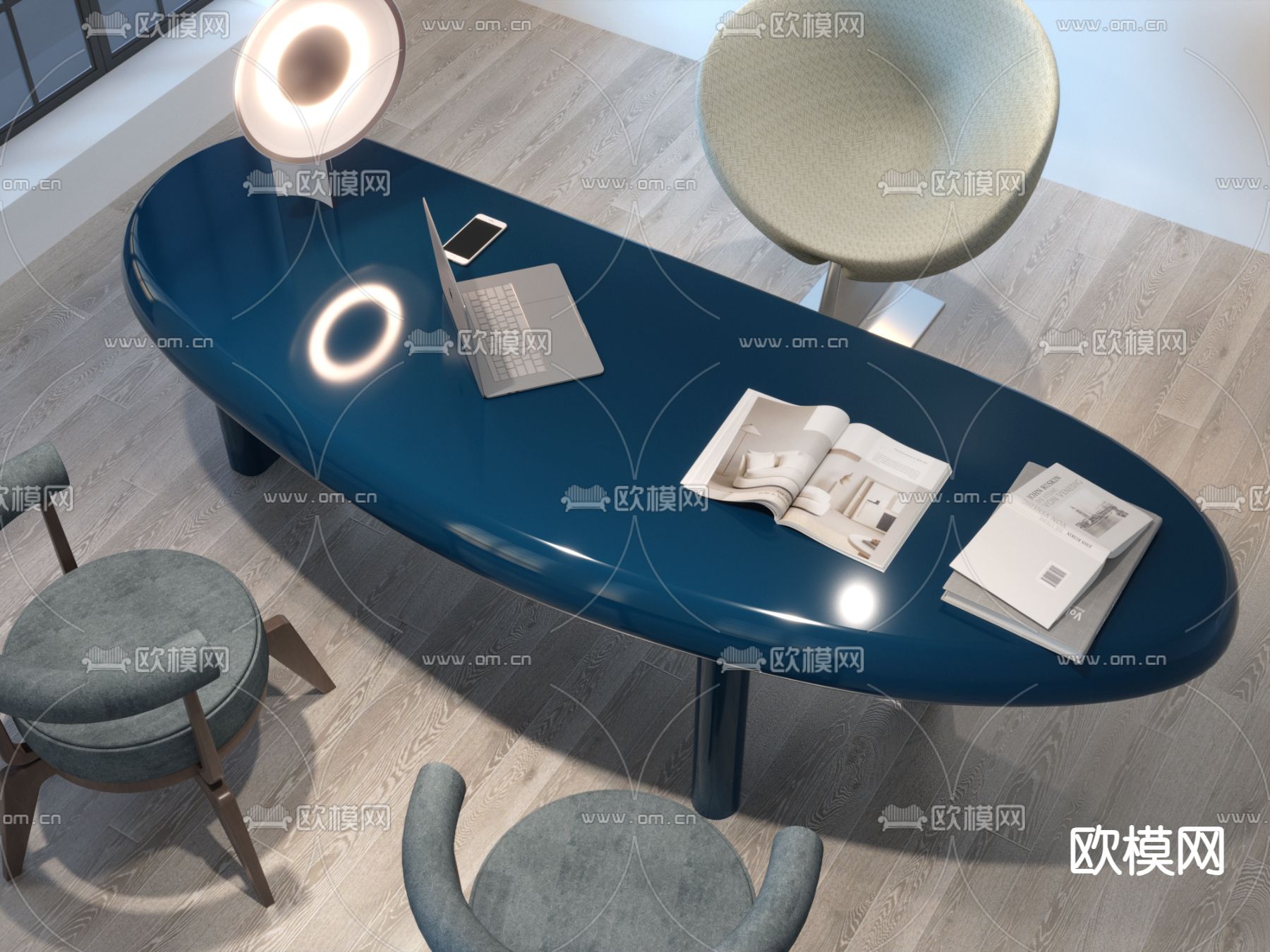 班台桌椅 办公桌椅su模型下载（渲染图2）