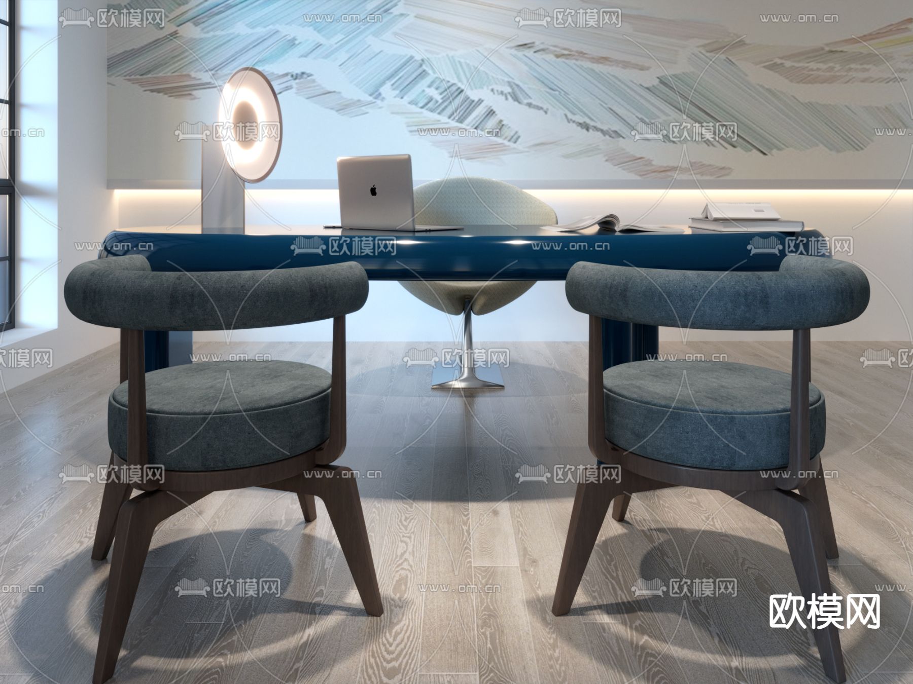 班台桌椅 办公桌椅su模型下载（渲染图1）
