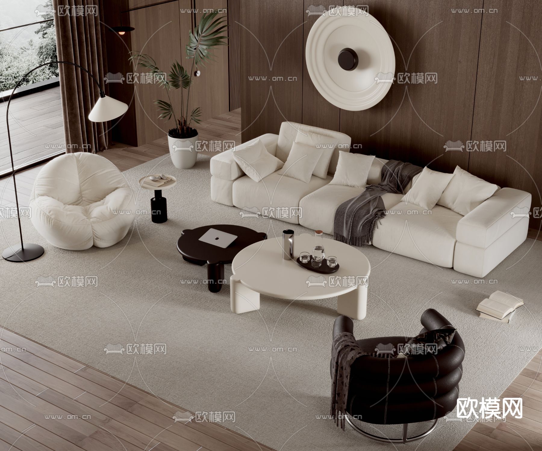 奶油风组合沙发3d模型下载