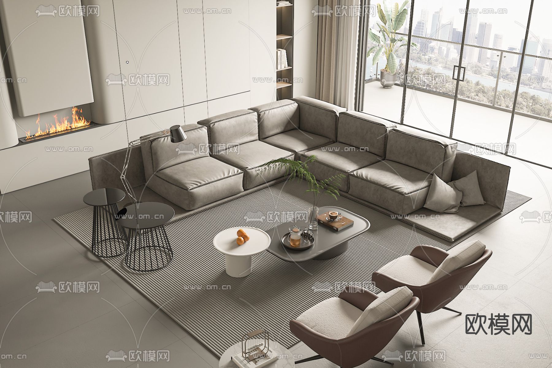 模块沙发 组合沙发3d模型下载_ID14323983_3dmax免费模型-欧模网