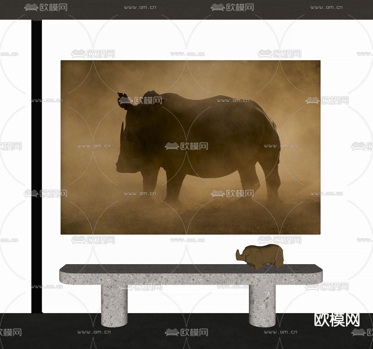 犀牛挂画 动物挂画su模型下载（渲染图2）