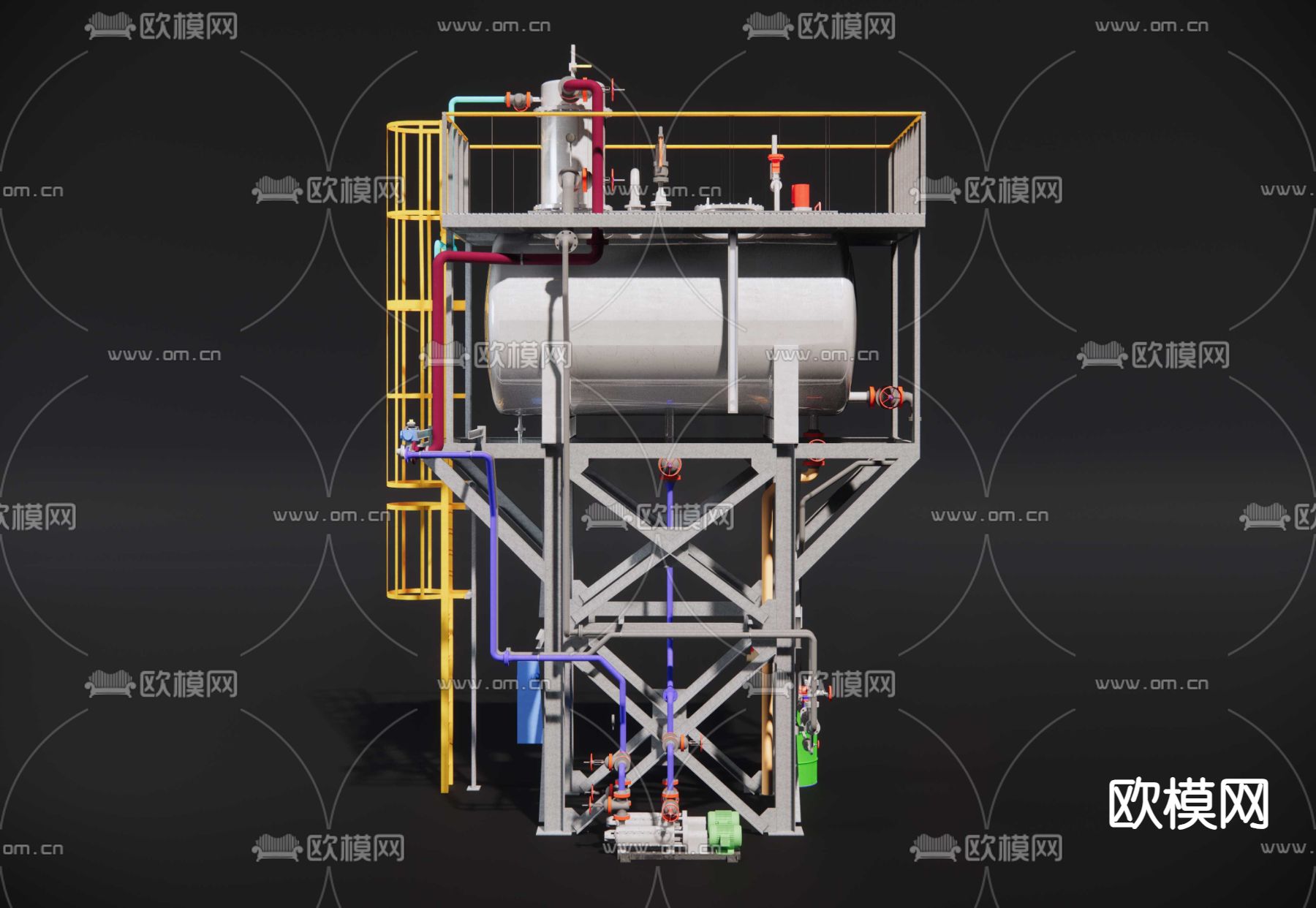 锅炉油罐 压力容器 工业设备su模型下载（渲染图2）
