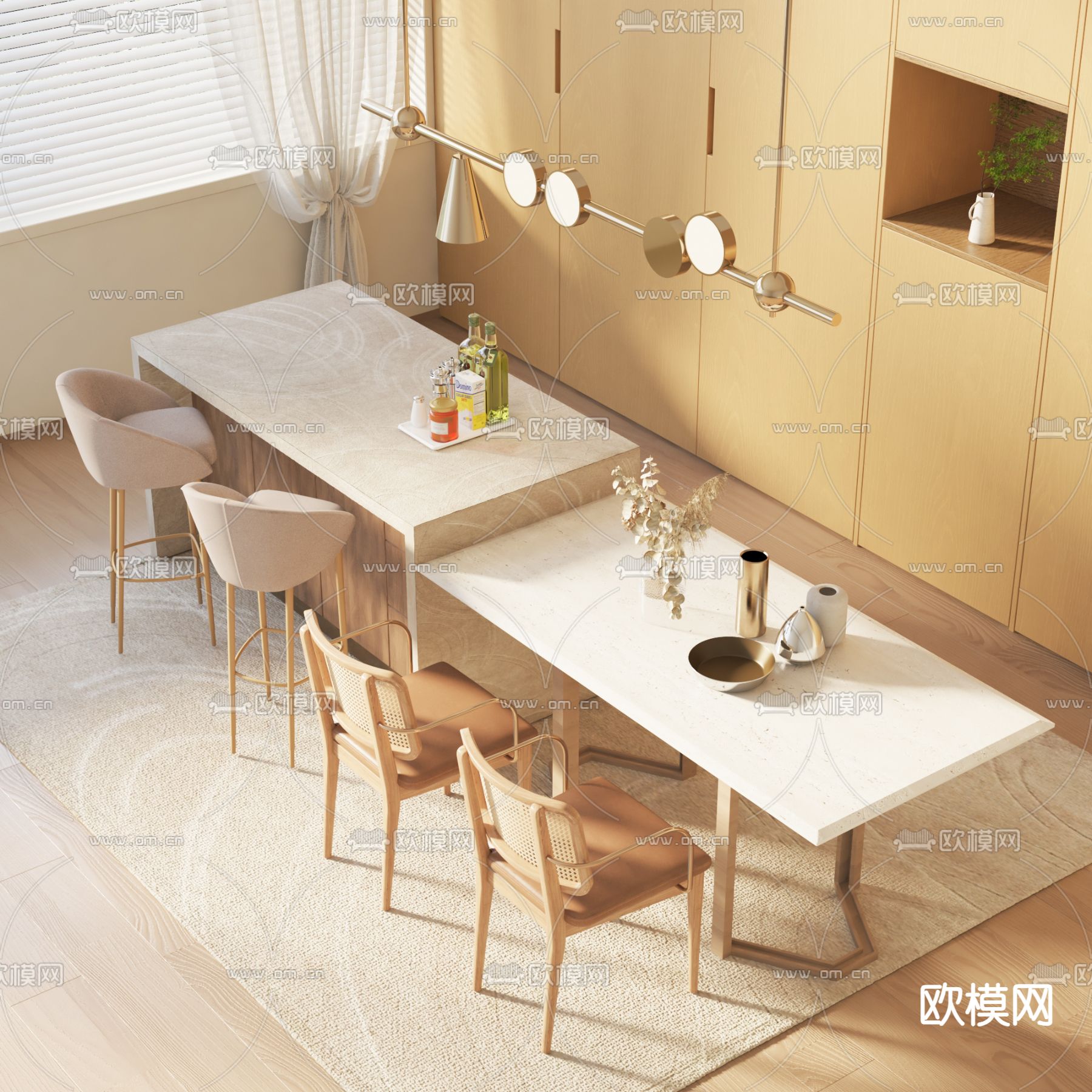 岛台餐桌椅3d模型下载