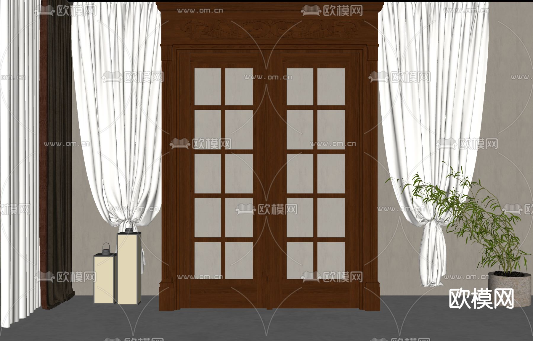 美式双开门su模型下载（渲染图2）