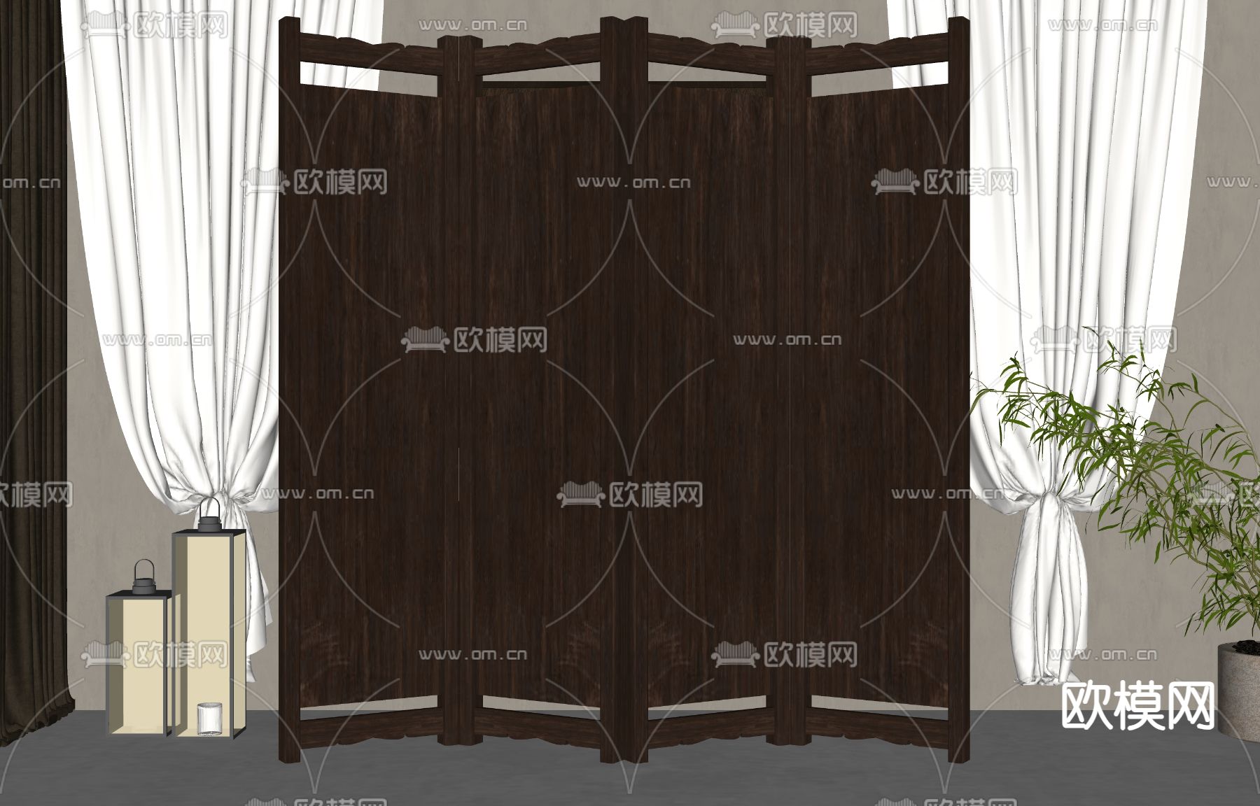 新中式屏风隔断su模型下载（渲染图2）