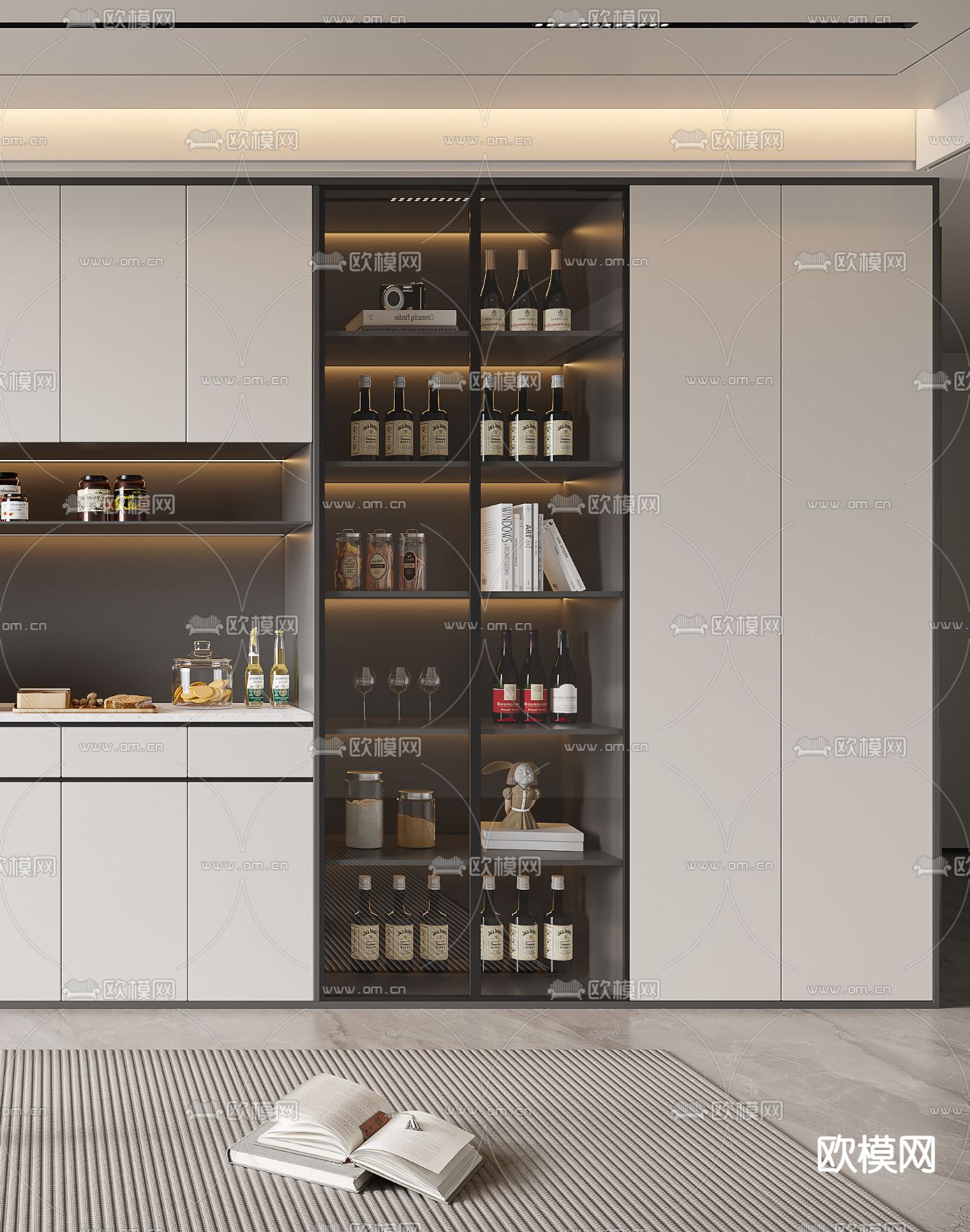 现代酒柜 餐边柜3d模型下载（渲染图2）