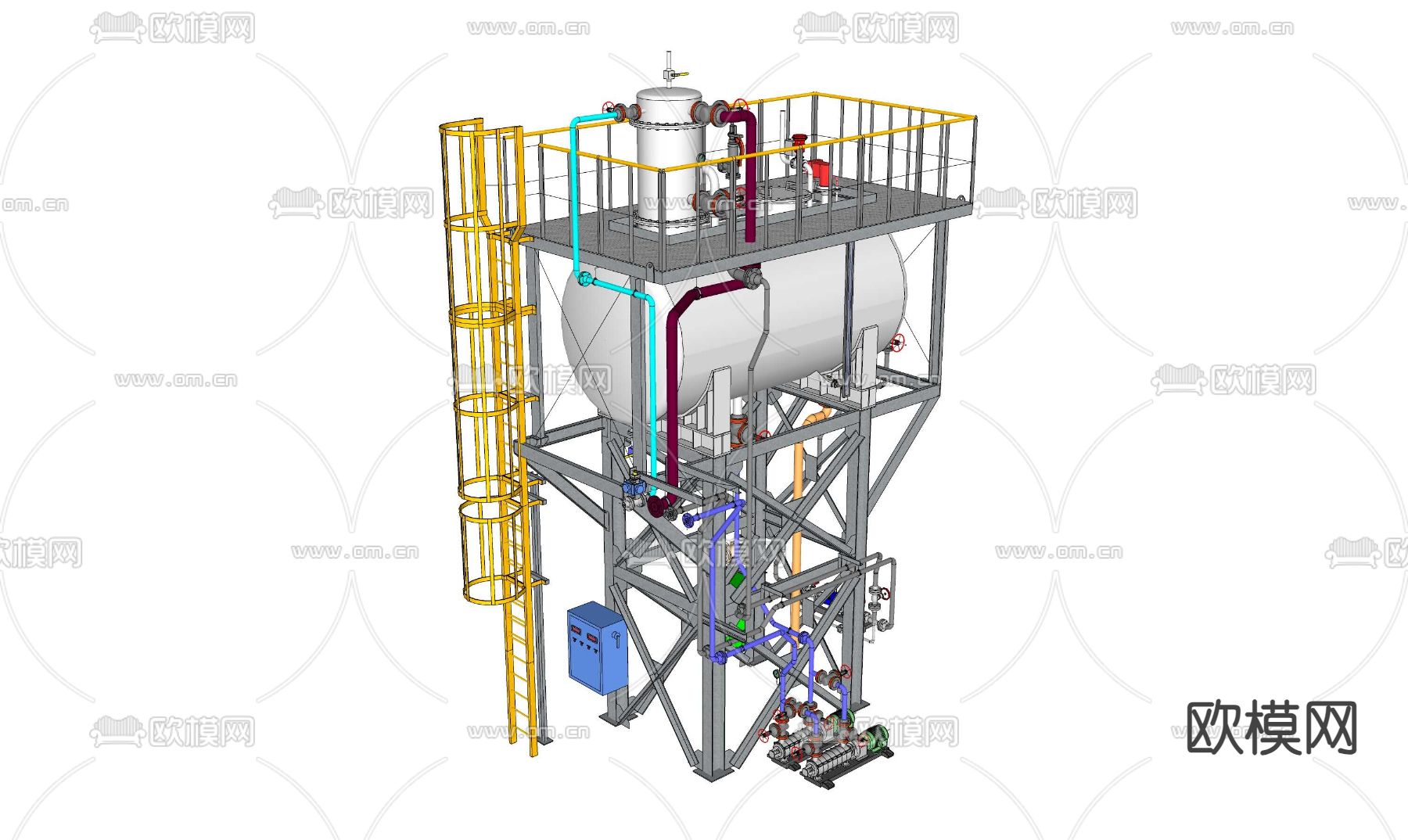 锅炉油罐 压力容器 工业设备su模型下载（渲染图4）