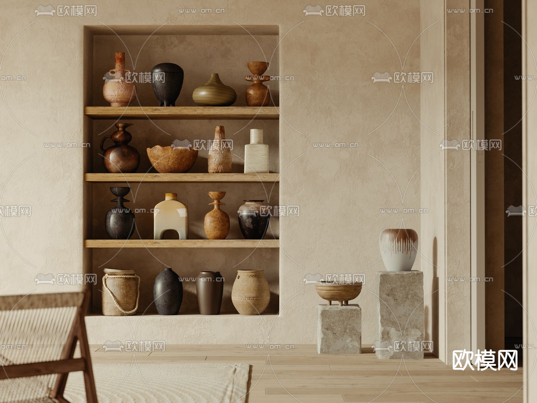 侘寂风陶罐 瓦罐 土罐 器皿3d模型下载