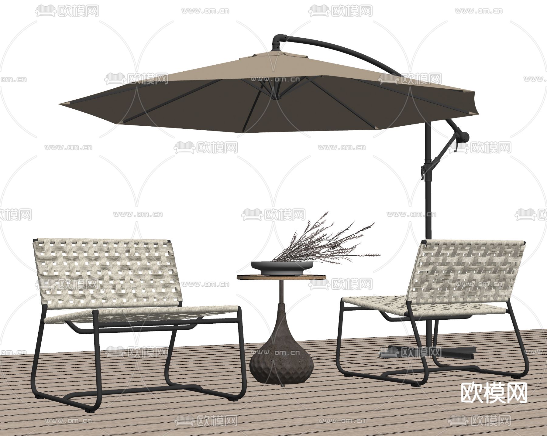 现代户外藤编椅su模型下载（渲染图2）