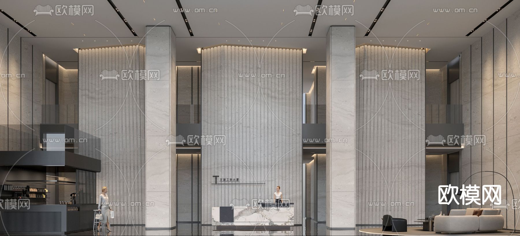 写字楼大堂 办公楼大堂3d模型下载