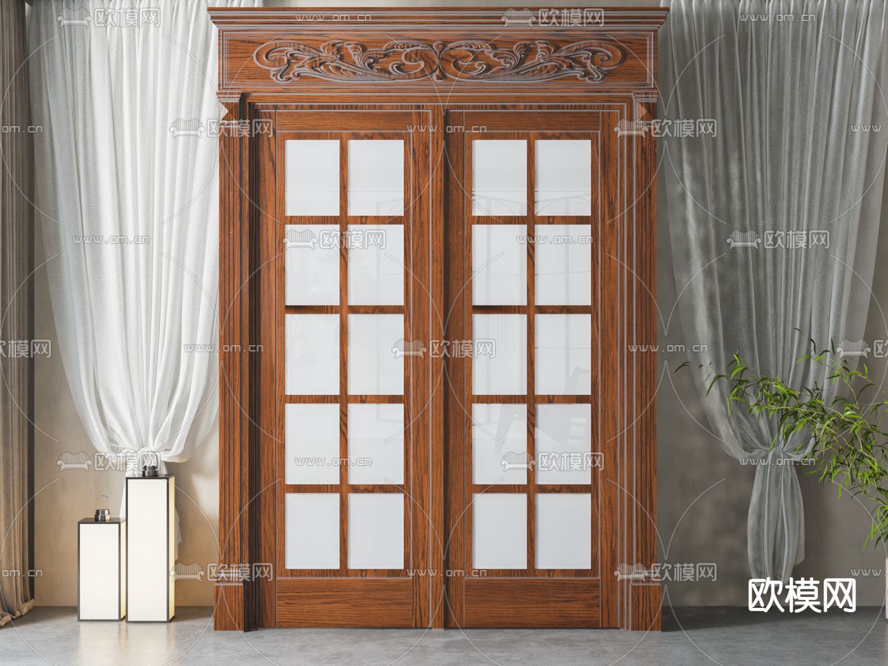 美式双开门su模型下载（渲染图1）