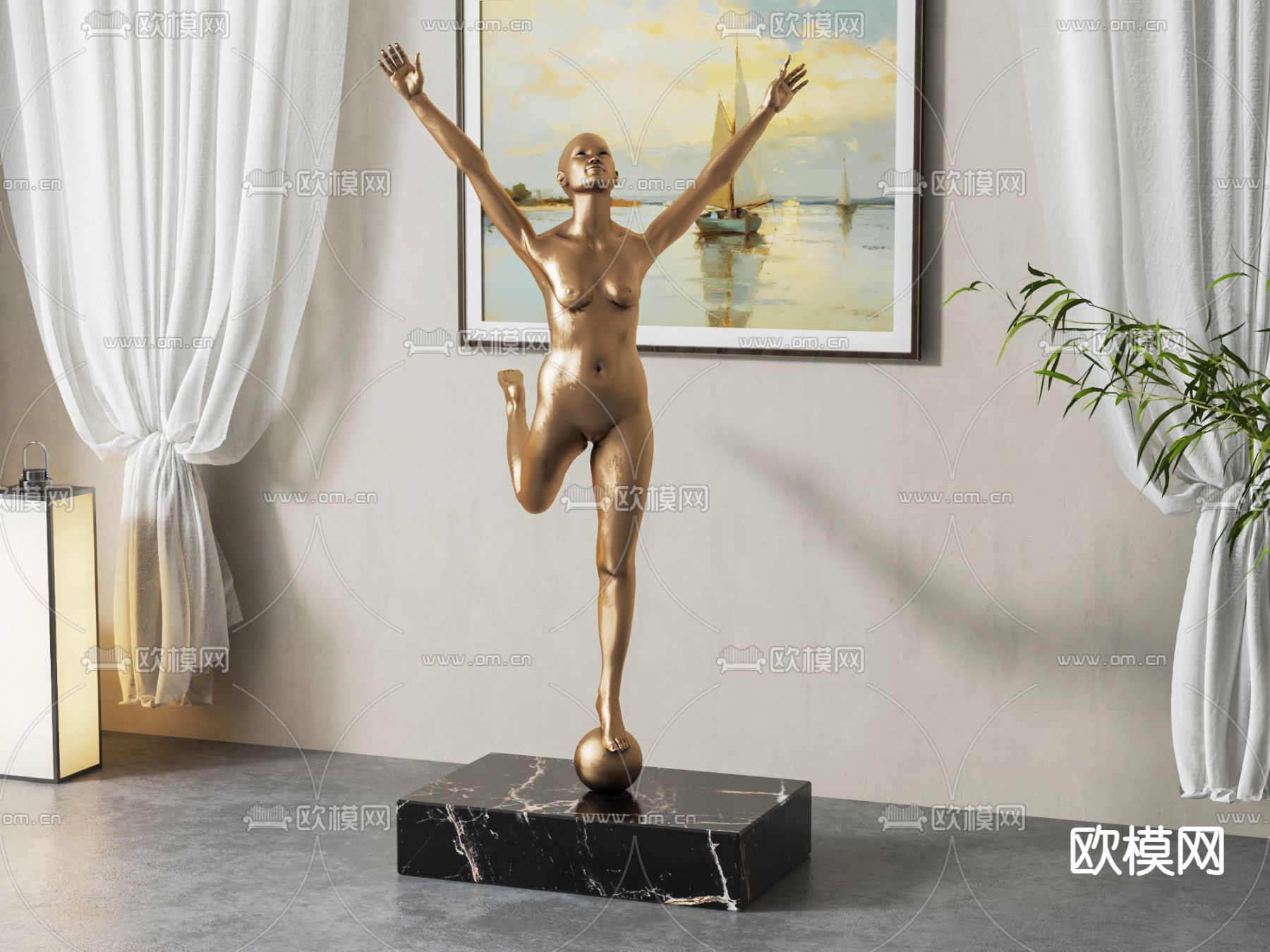 现代人物雕塑su模型下载（渲染图1）