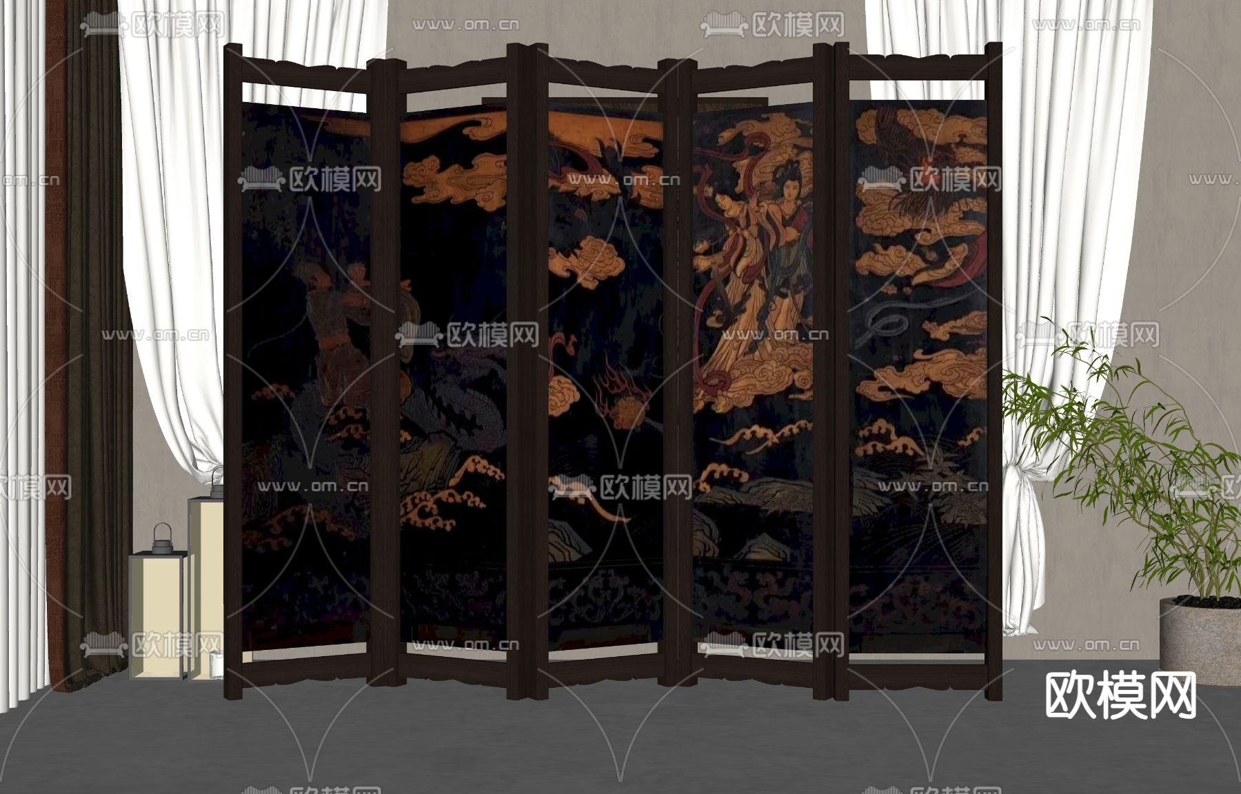 中式屏风隔断su模型下载（渲染图2）