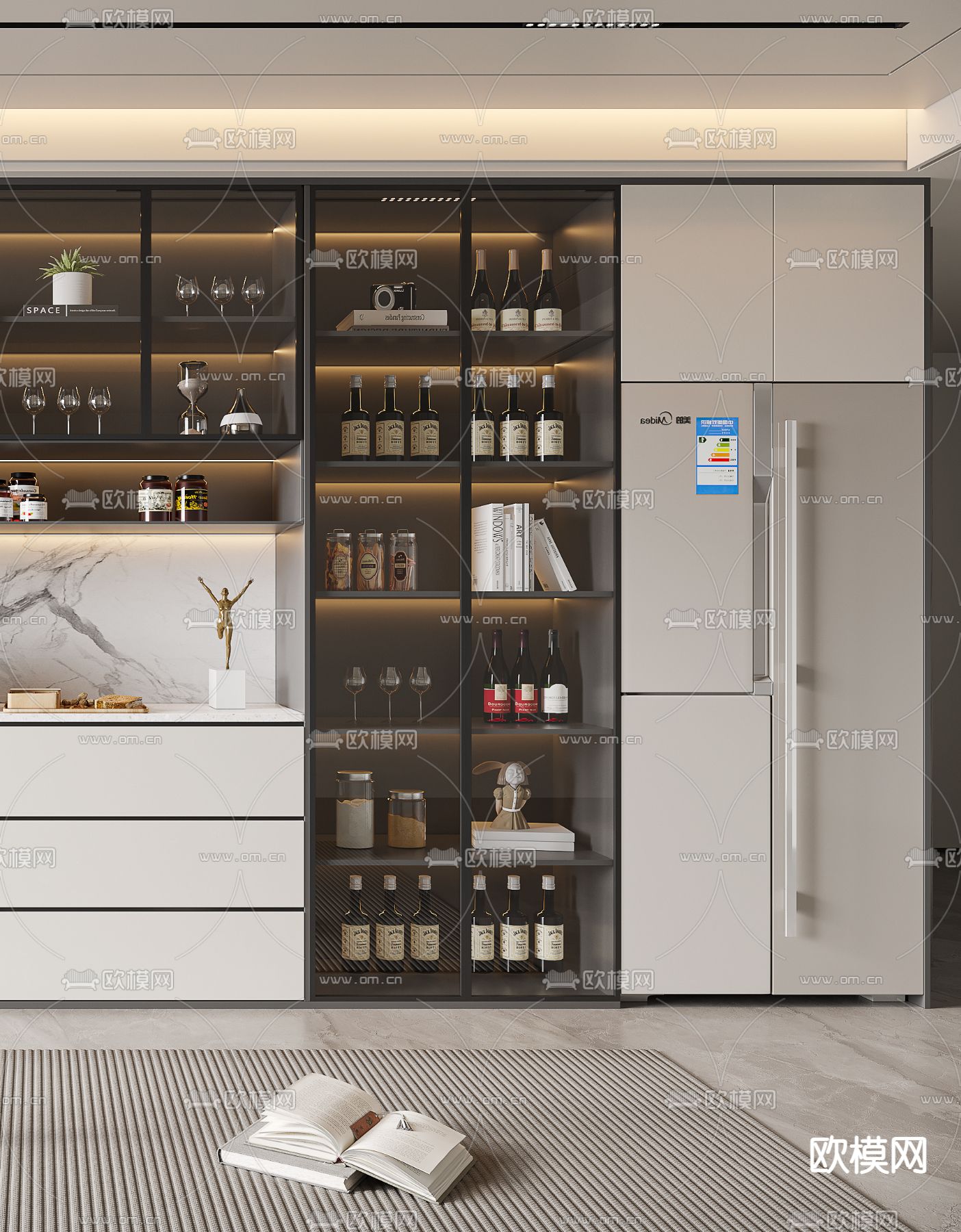 现代酒柜 餐边柜3d模型下载（渲染图2）