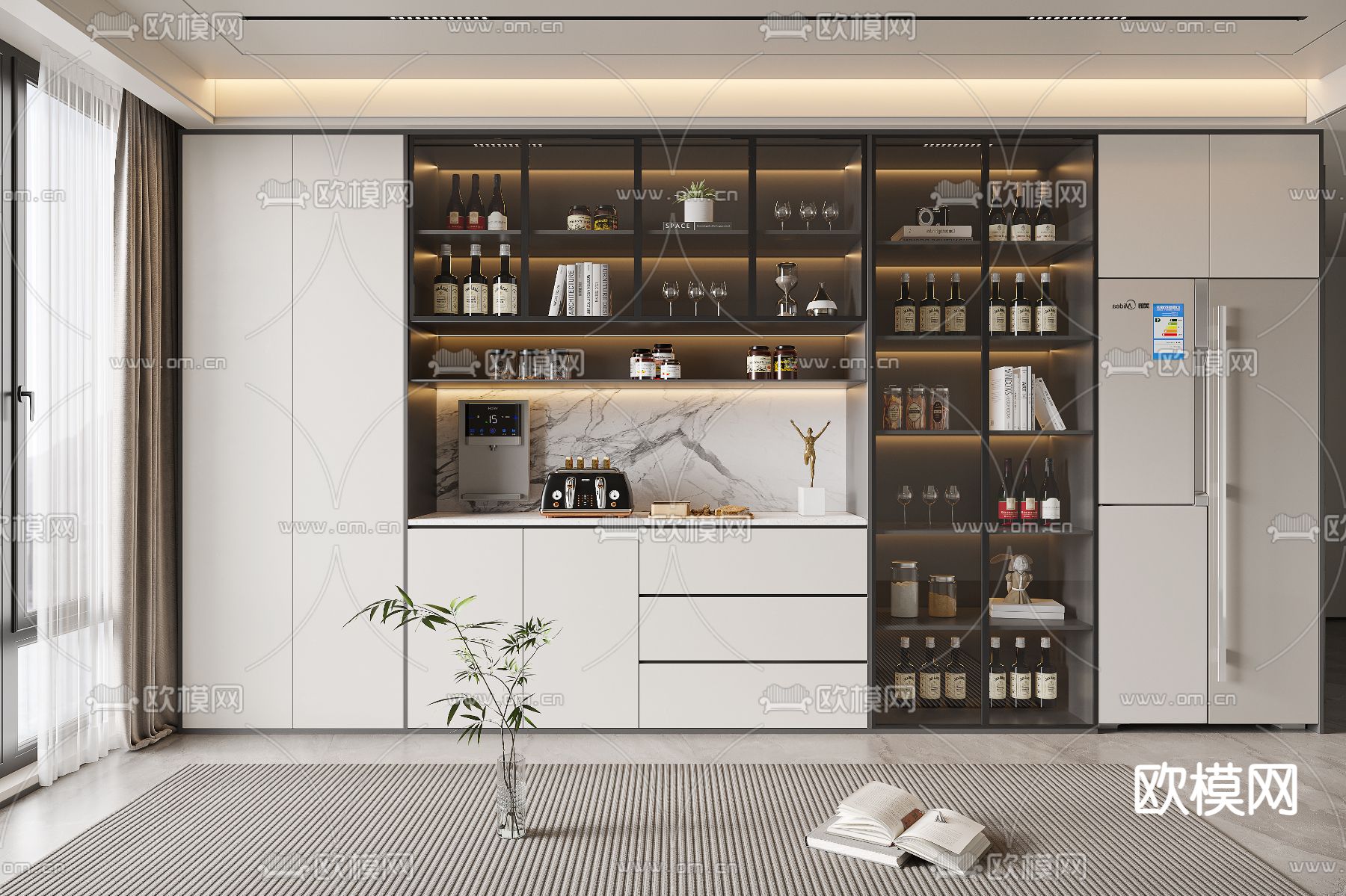 现代酒柜 餐边柜3d模型下载（渲染图1）