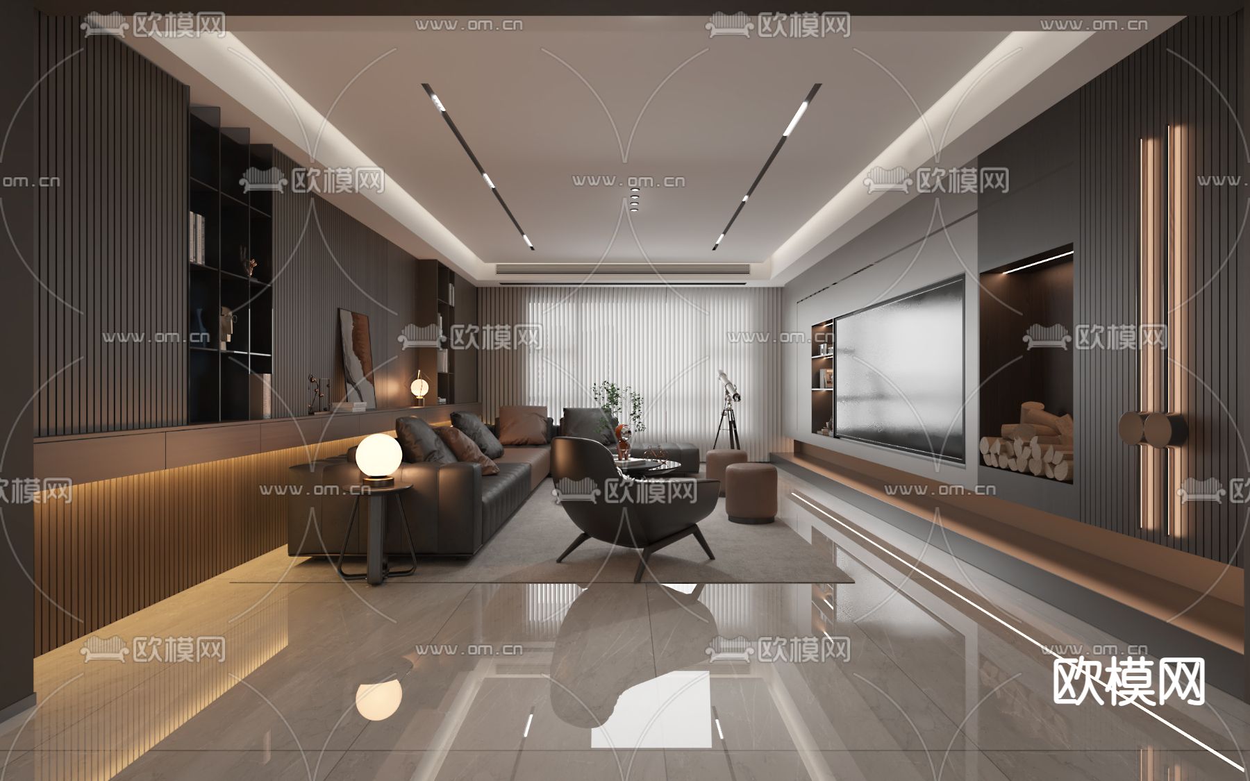 高级灰客餐厅3d模型下载（渲染图5）